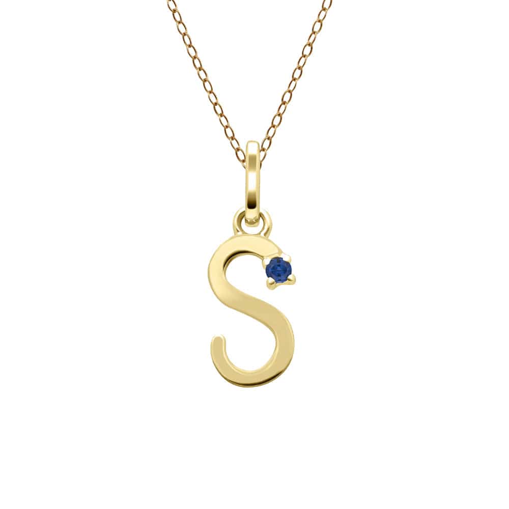 135P2079039 Initial Blue Sapphire Letter Necklace In 9ct Yellow Gold 20