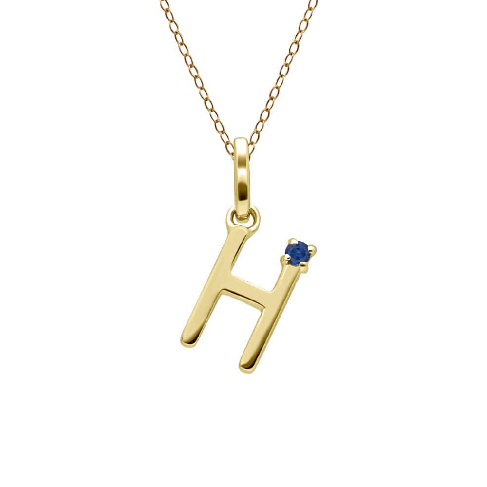 135P2110039 Initial Blue Sapphire Letter Necklace In 9ct Yellow Gold 9
