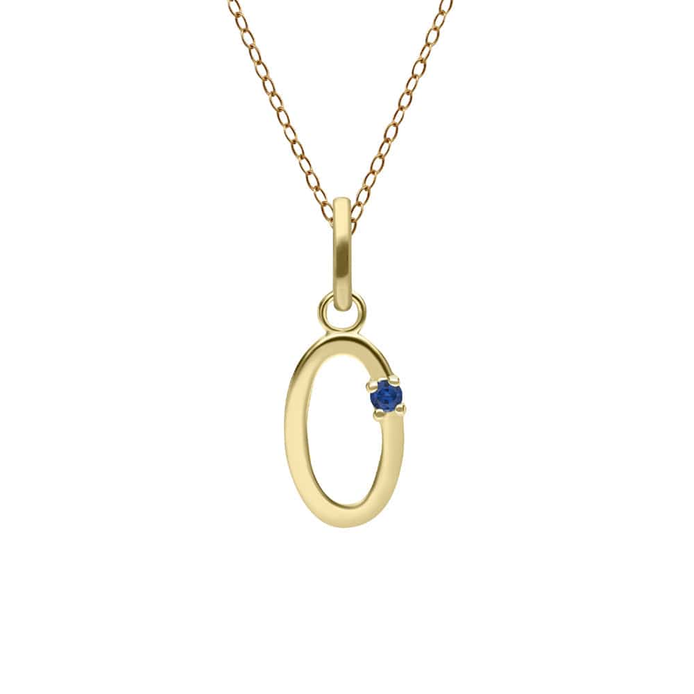 135P2049039 Initial Blue Sapphire Letter Necklace In 9ct Yellow Gold 16