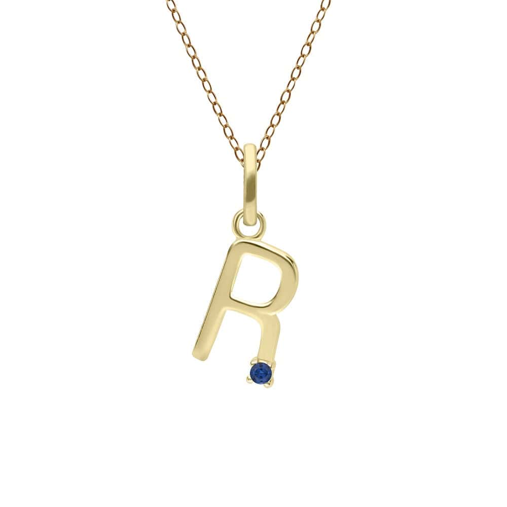 135P2050039 Initial Blue Sapphire Letter Necklace In 9ct Yellow Gold 19