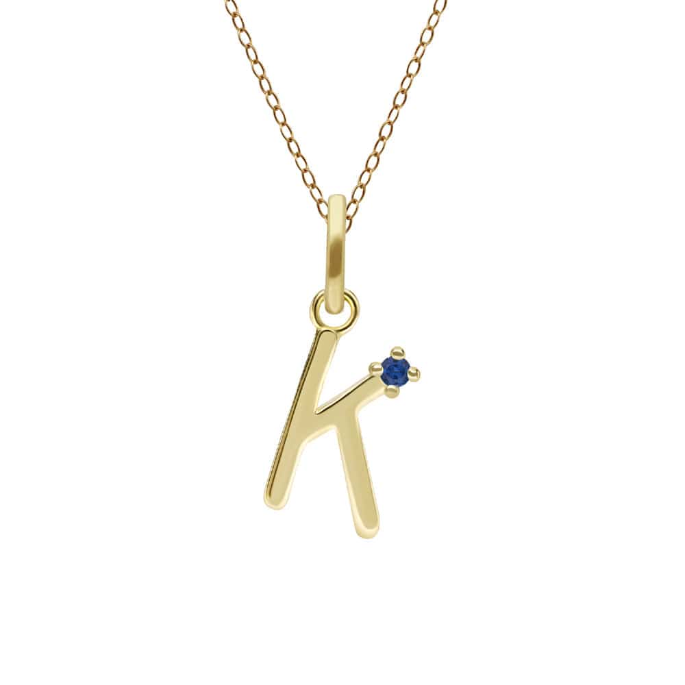 135P2060909 Initial Blue Sapphire Letter Necklace In 9ct Yellow Gold 12