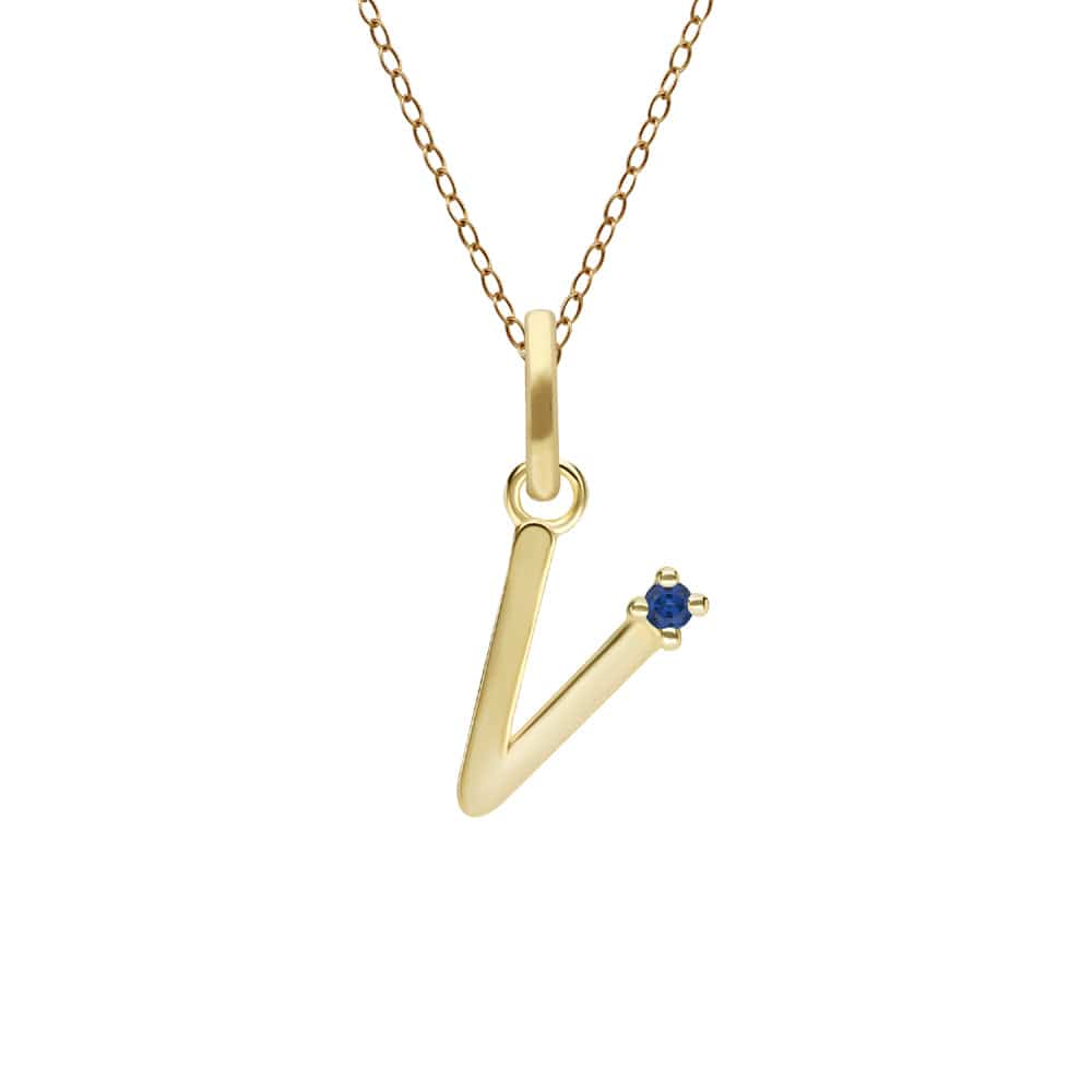 135P2051039 Initial Blue Sapphire Letter Necklace In 9ct Yellow Gold 23