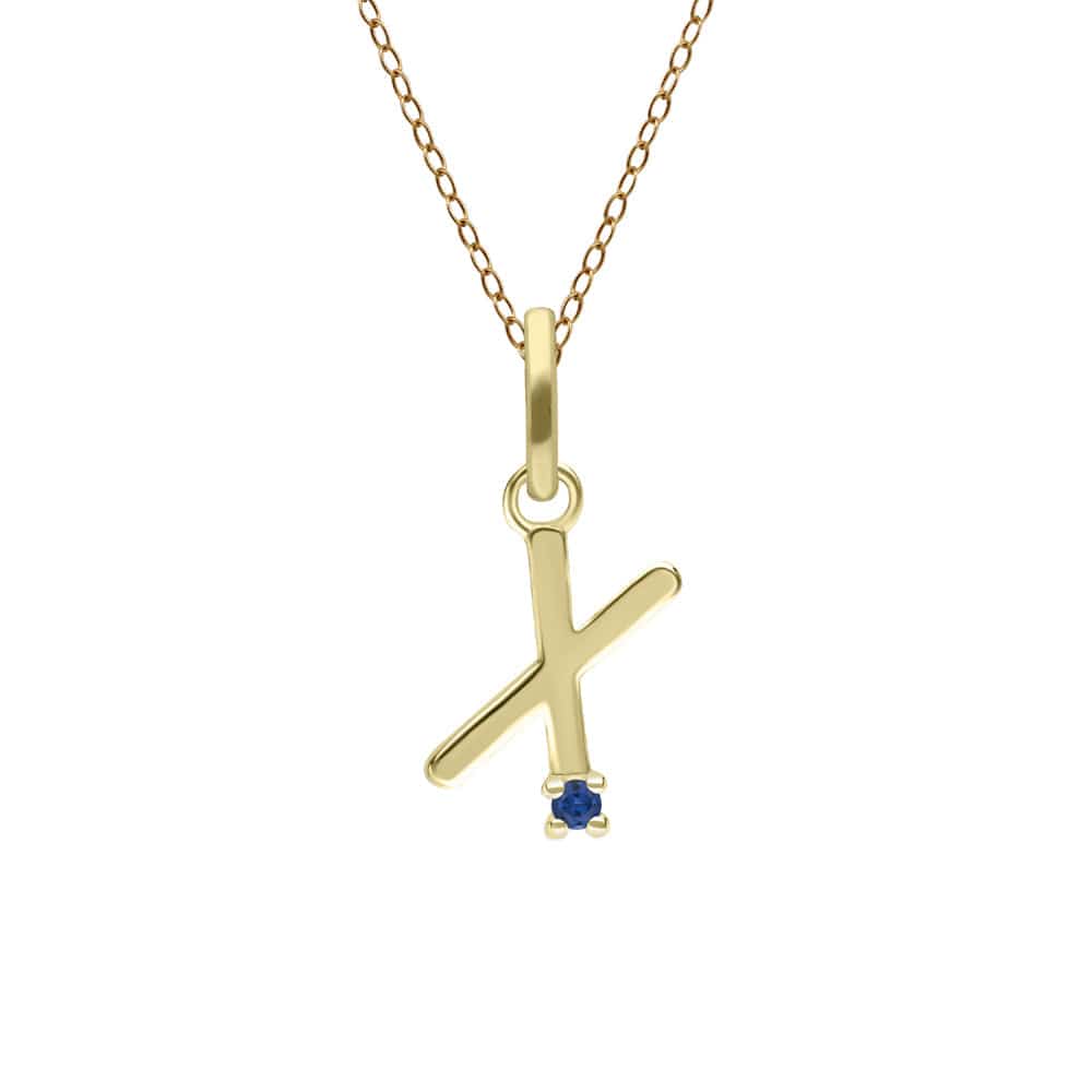 135P2082039 Initial Blue Sapphire Letter Necklace In 9ct Yellow Gold 25