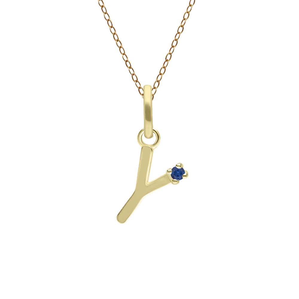 135P2083039 Initial Blue Sapphire Letter Necklace In 9ct Yellow Gold 26