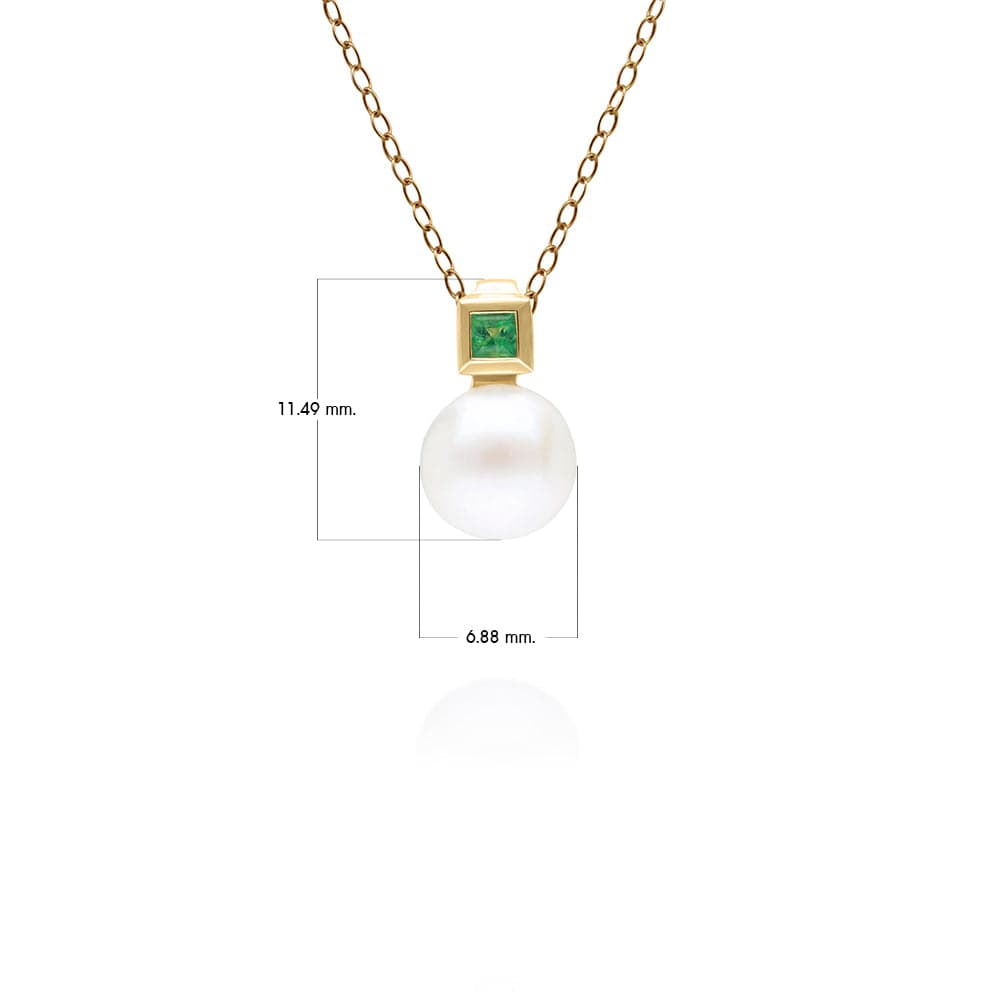 135P2092019 Modern Pearl & Square Emerald Pendant in 9ct Yellow Gold 3