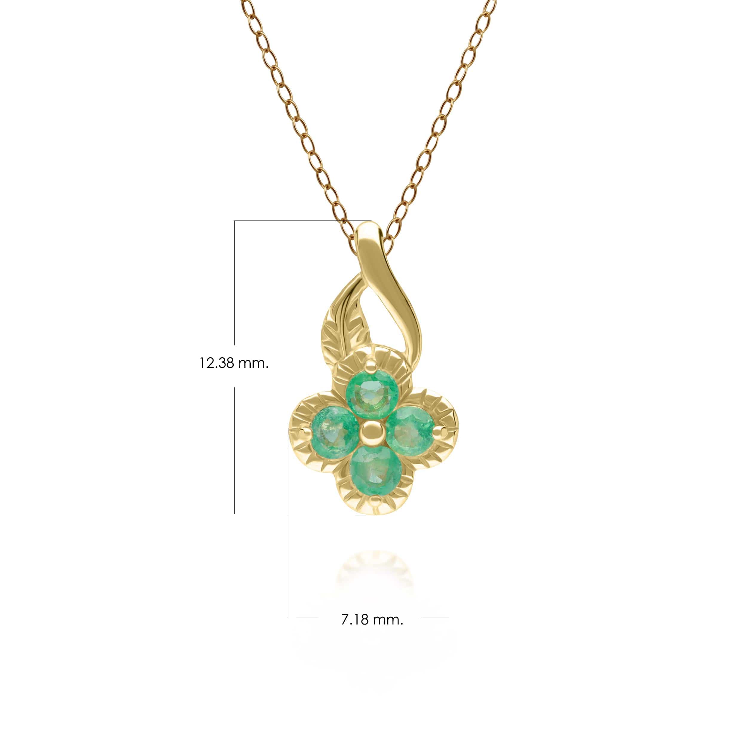 135P2096019 Floral Round Emerald Pendant in 9ct Yellow Gold 3