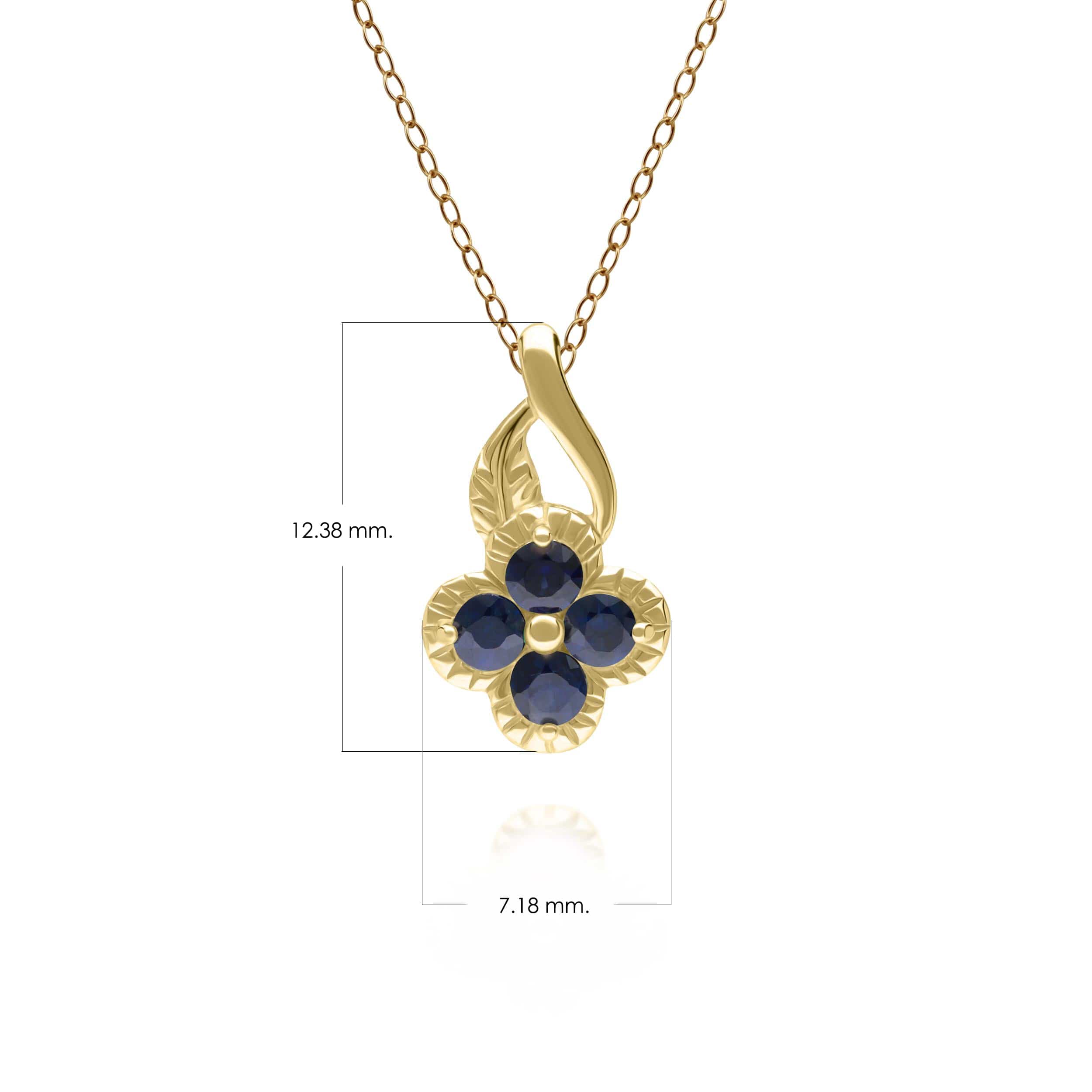 Floral Round Sapphire Pendant in 9ct Yellow Gold