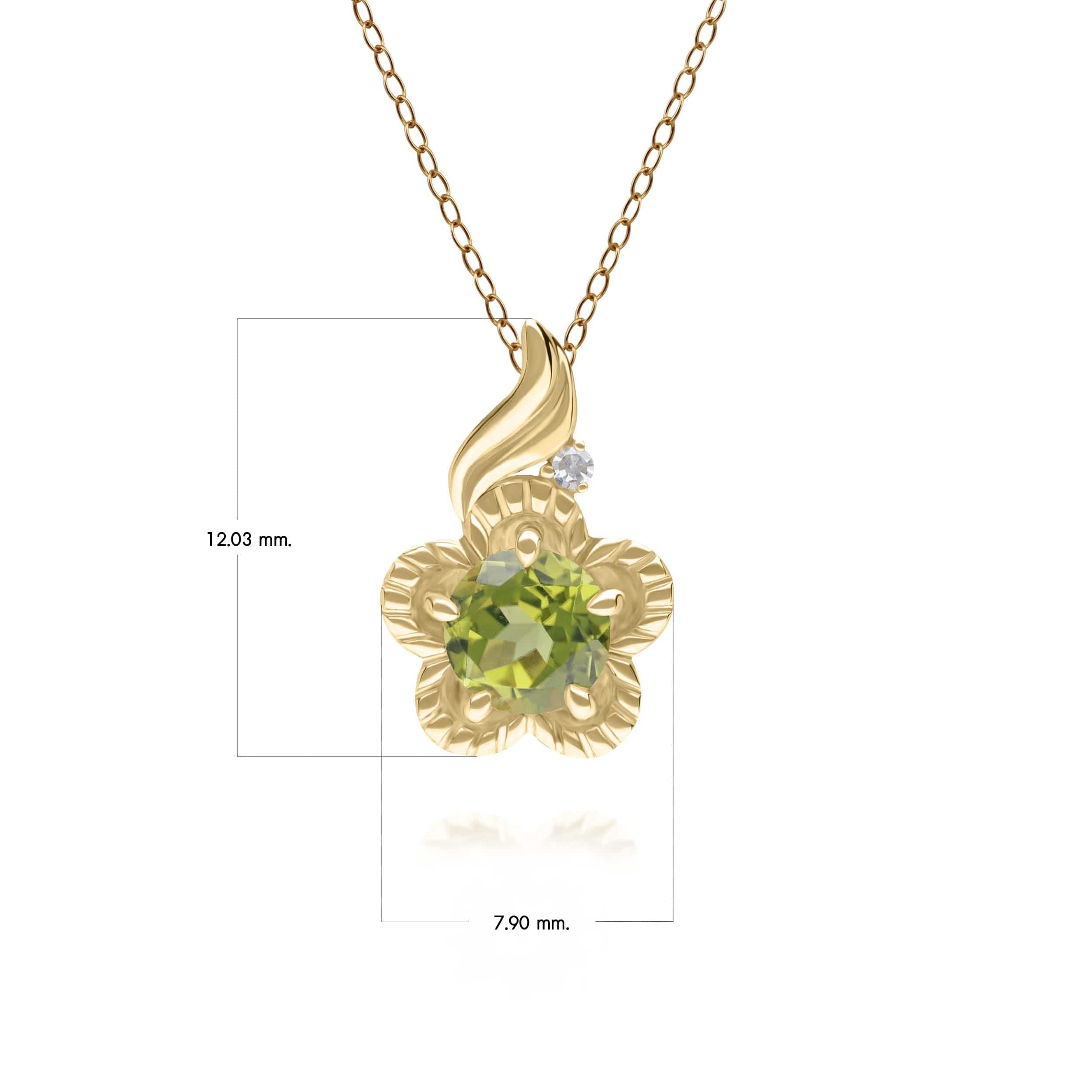 135P2097029 Floral Round Peridot & Diamond Pendant in 9ct Yellow Gold 3