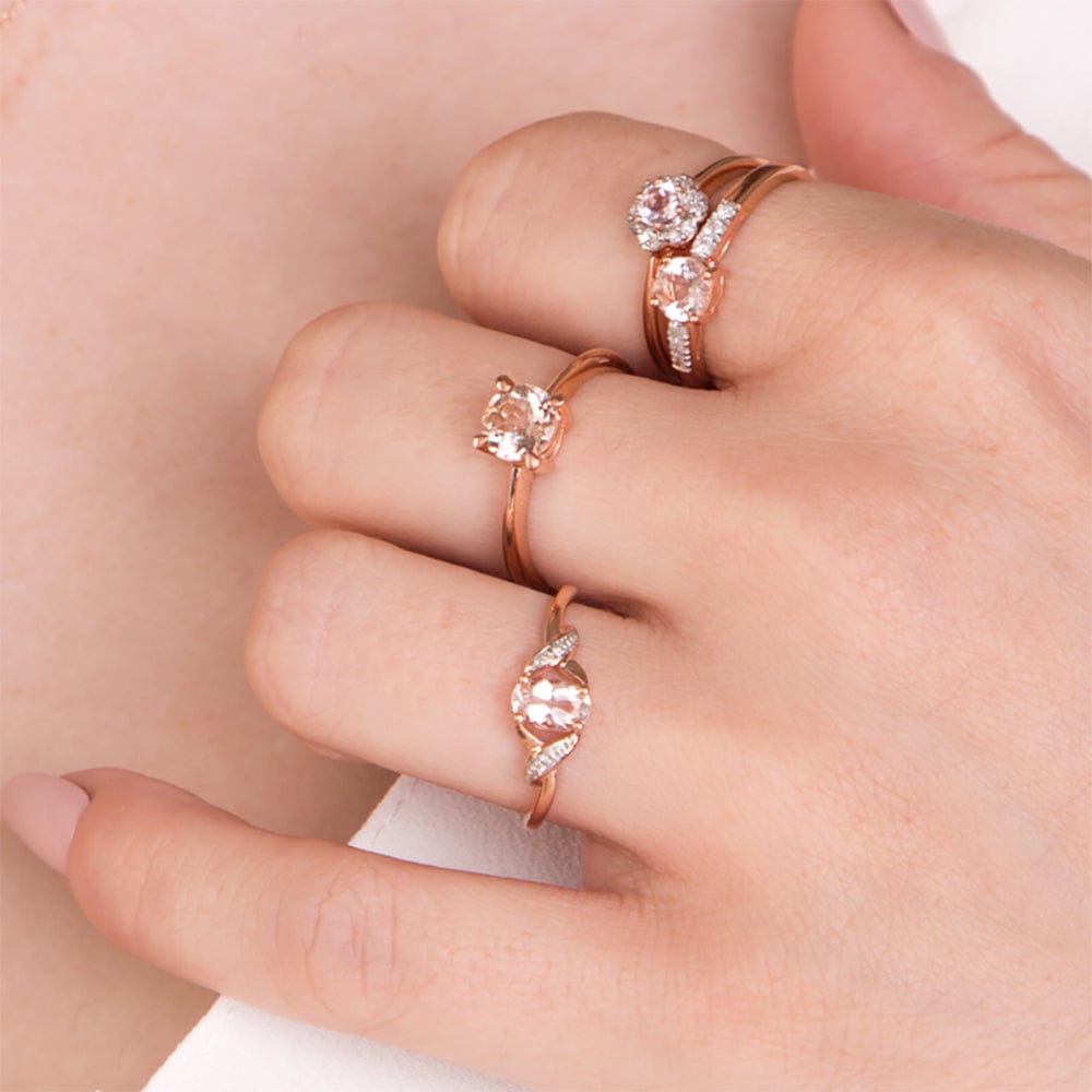 Classic Round Morganite & Diamond Shoulder Ring in 9ct Rose Gold - Gemondo
