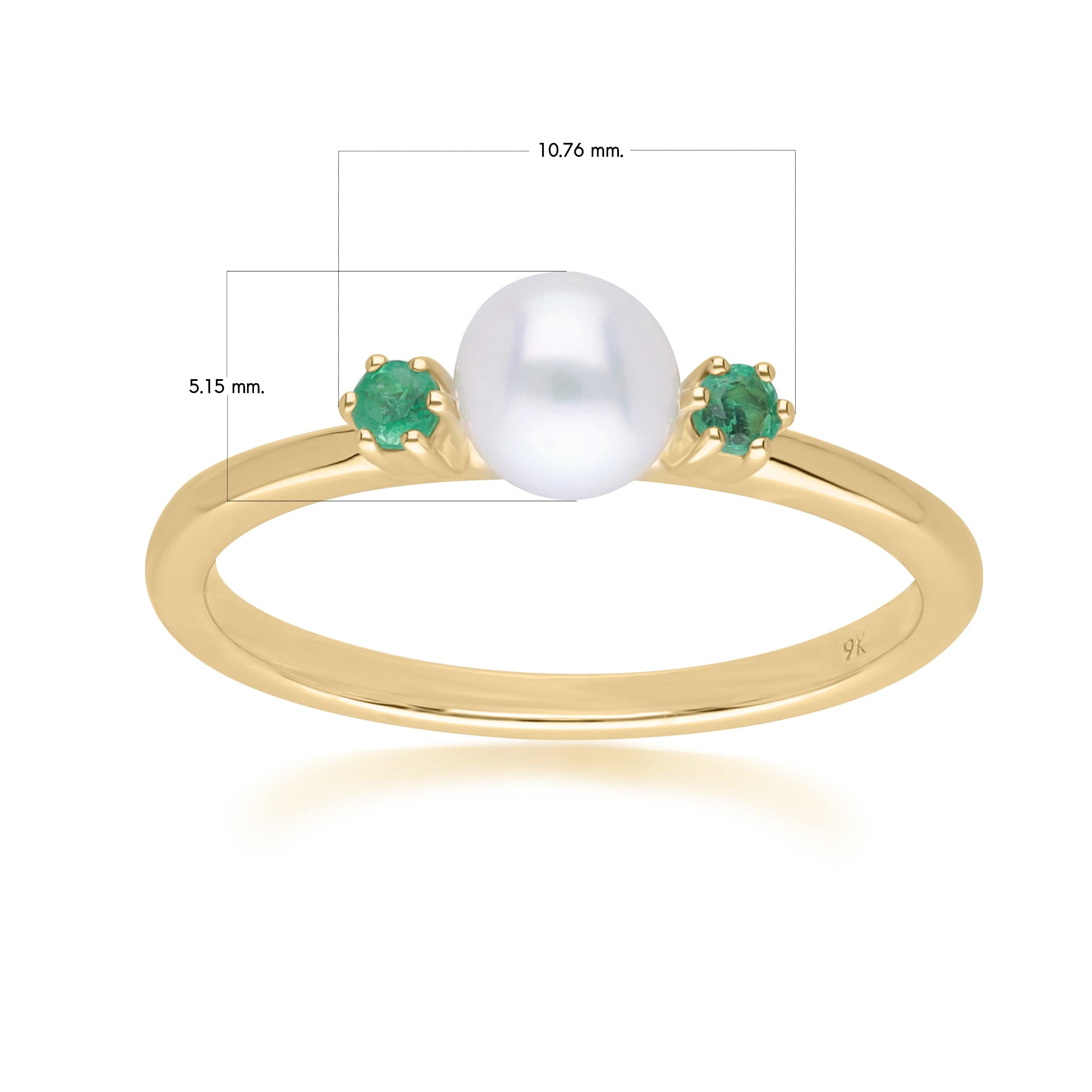 135R2044019 Modern Pearl & Round Emerald Ring in 9ct Yellow Gold 4