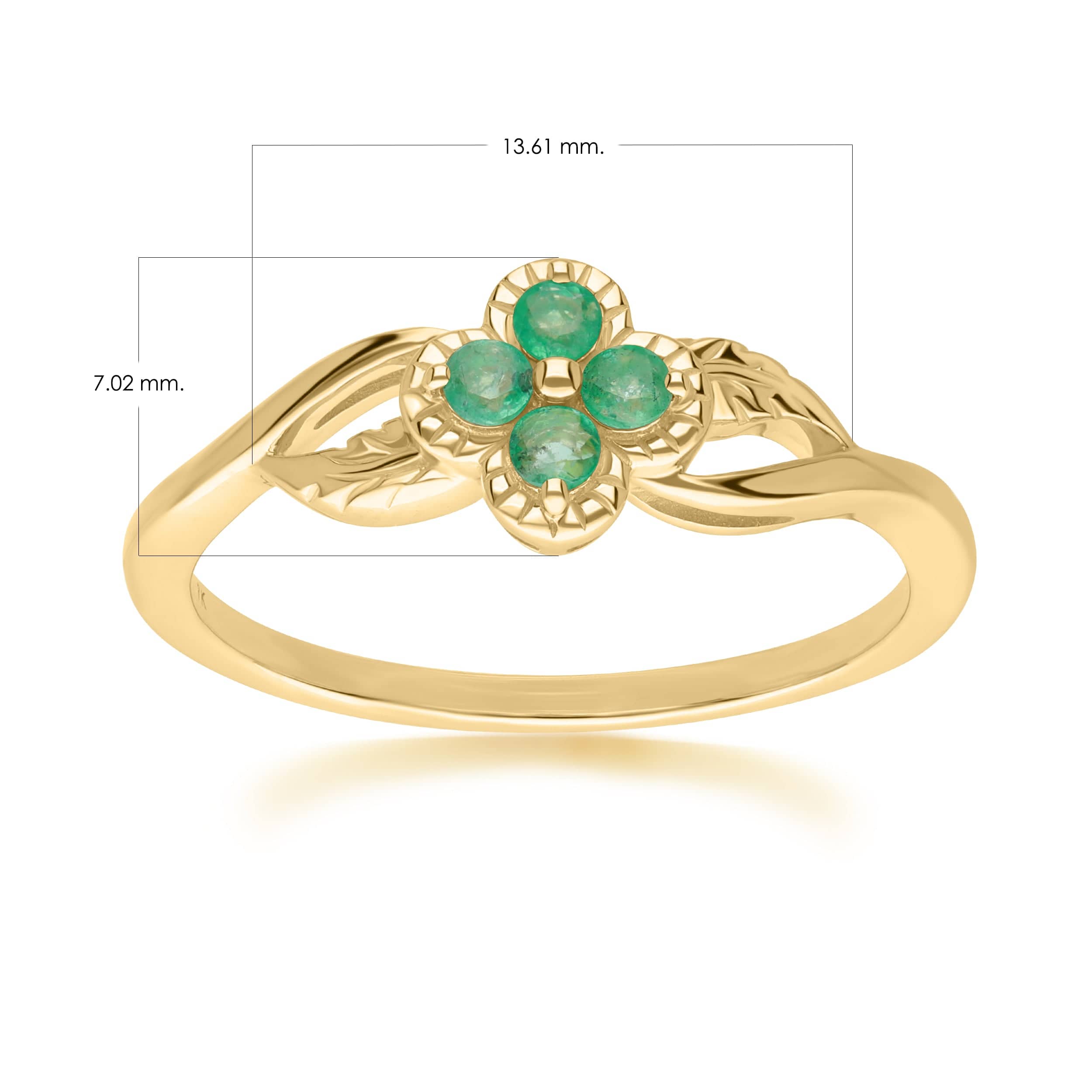 135R2048019 Floral Round Emerald Ring in 9ct Yellow Gold 4
