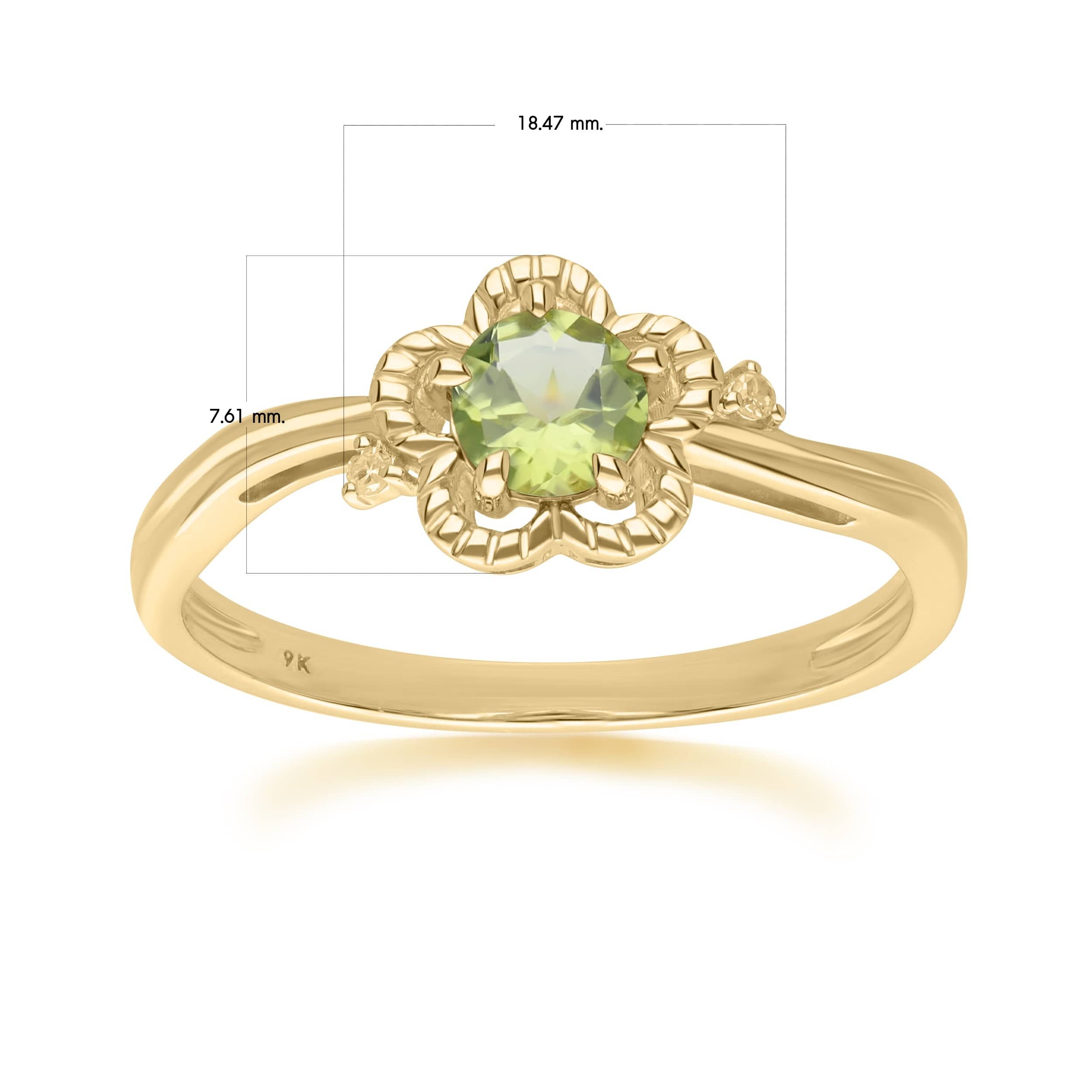 Floral Round Peridot & Diamond Ring in 9ct Yellow Gold