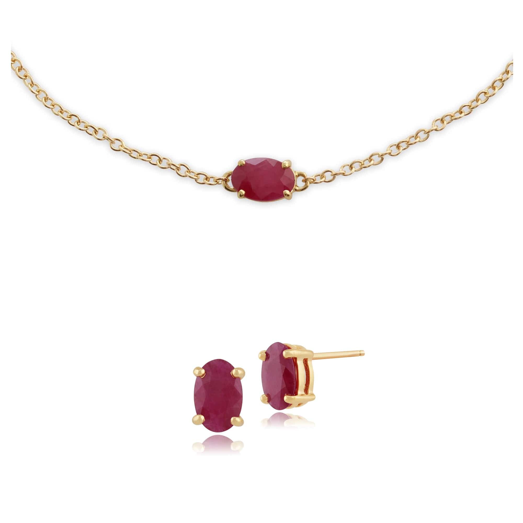 Classic Ruby Single Stone Stud Earrings & Bracelet Set Image 1