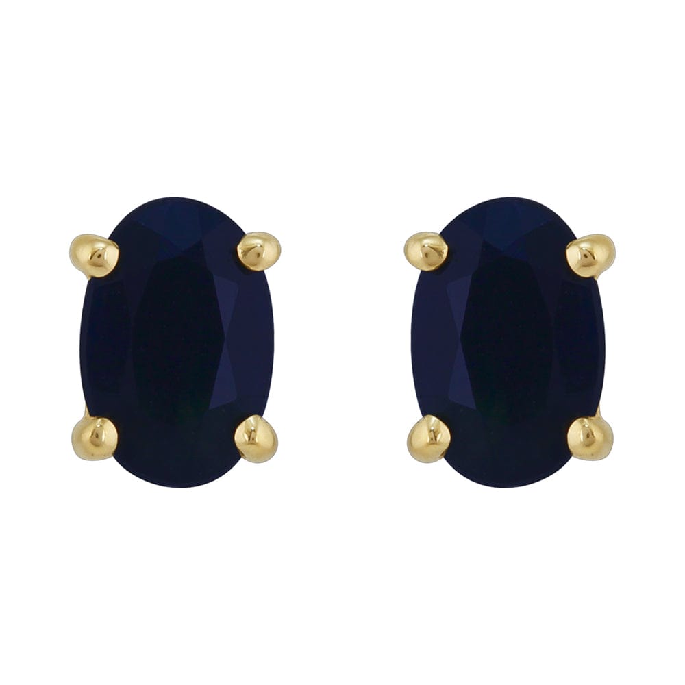 9ct Yellow Gold 1.00ct 4 Claw Set Sapphire Single Stone Oval Stud Earrings Image