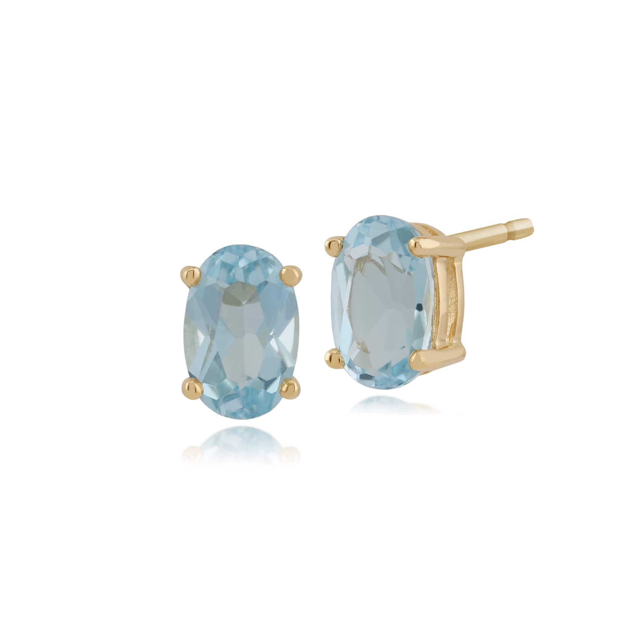 Classic Oval Blue Topaz Stud Earrings in 9ct Yellow Gold 6x4mm - Gemondo