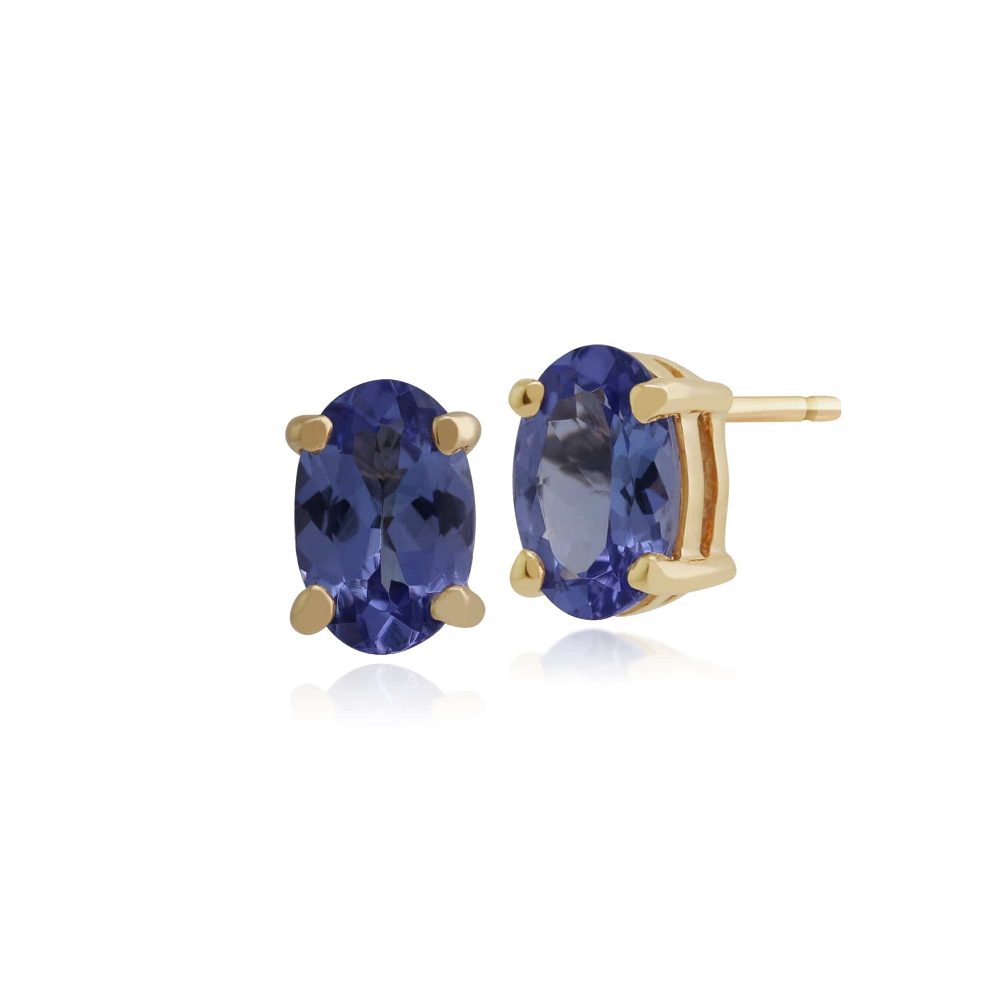 Classic Oval Tanzanite Claw Set Stud Earring in 9ct Yellow Gold - Gemondo