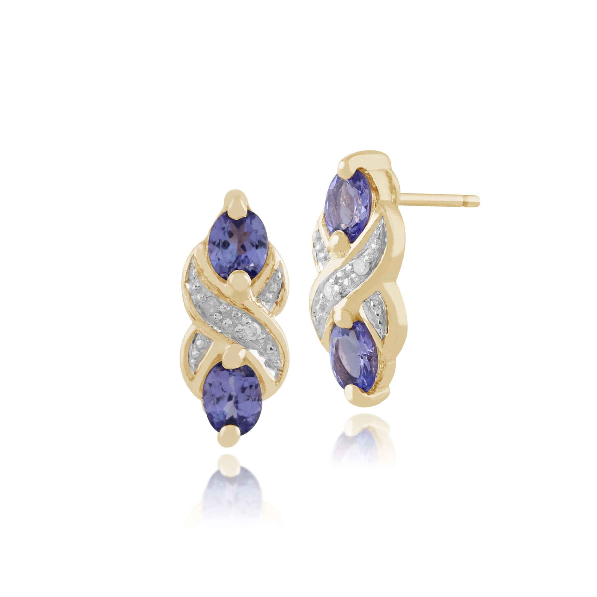 9ct Yellow Gold 0.66ct Tanzanite & Diamond Art Nouveau Drop Earrings Image