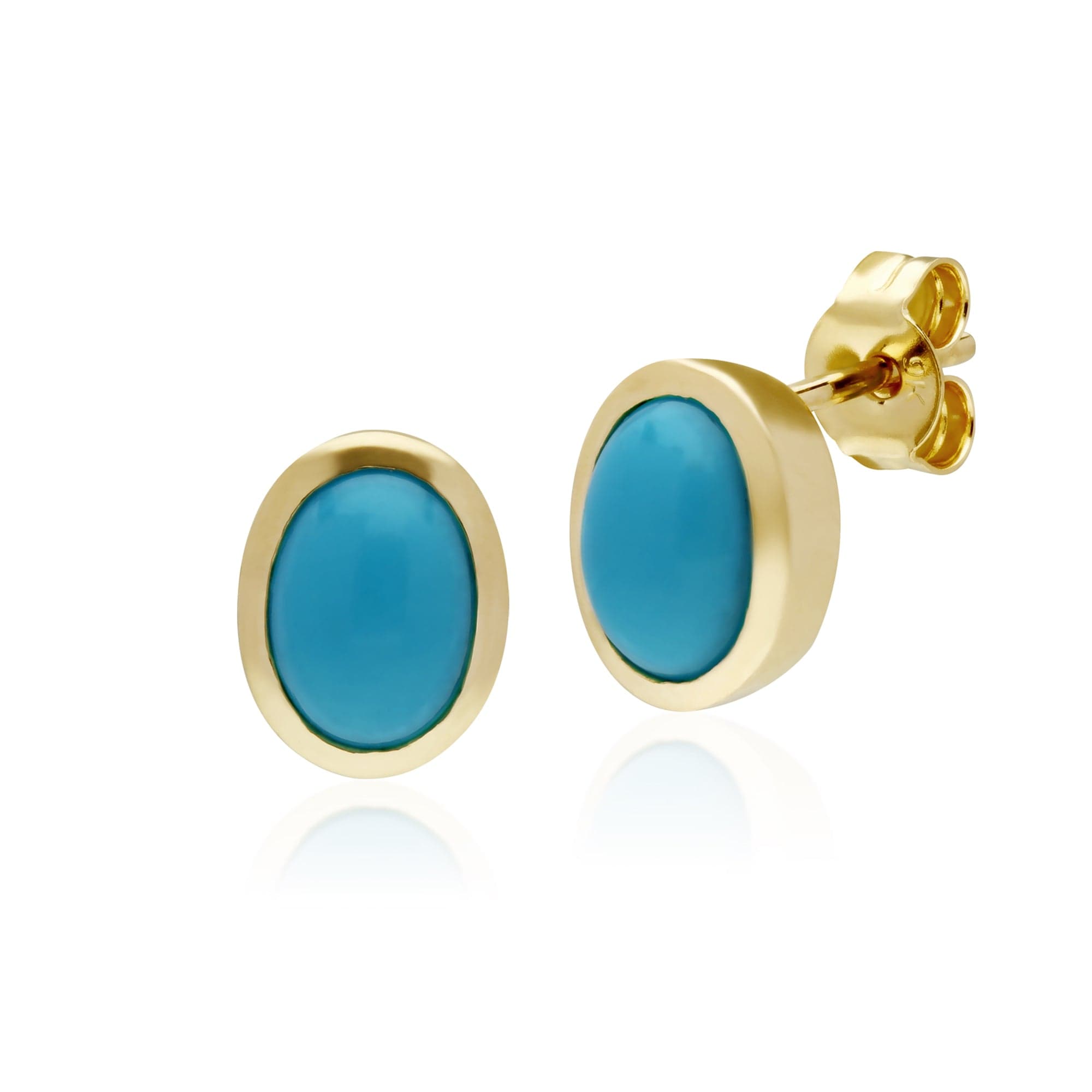 16661 Classic Oval Turquoise Stud Earrings in 9ct Yellow Gold 7x6mm 2