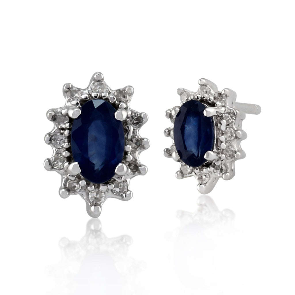 Classic Oval Light Blue Sapphire & Diamond Cluster Stud Earrings 9ct White Gold