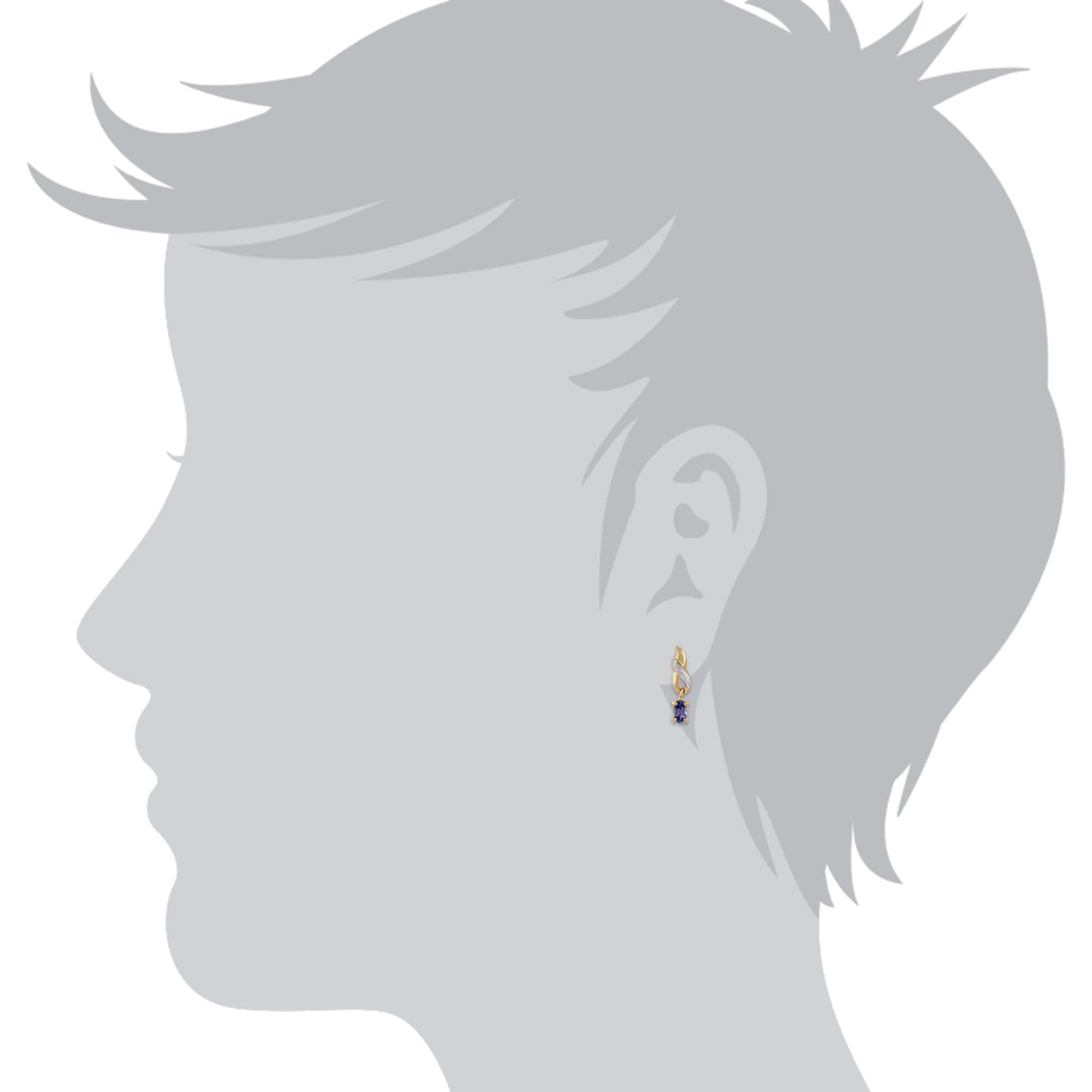 Classic Oval Tanzanite & Diamond Drop Earrings in 9ct Yellow Gold - Gemondo