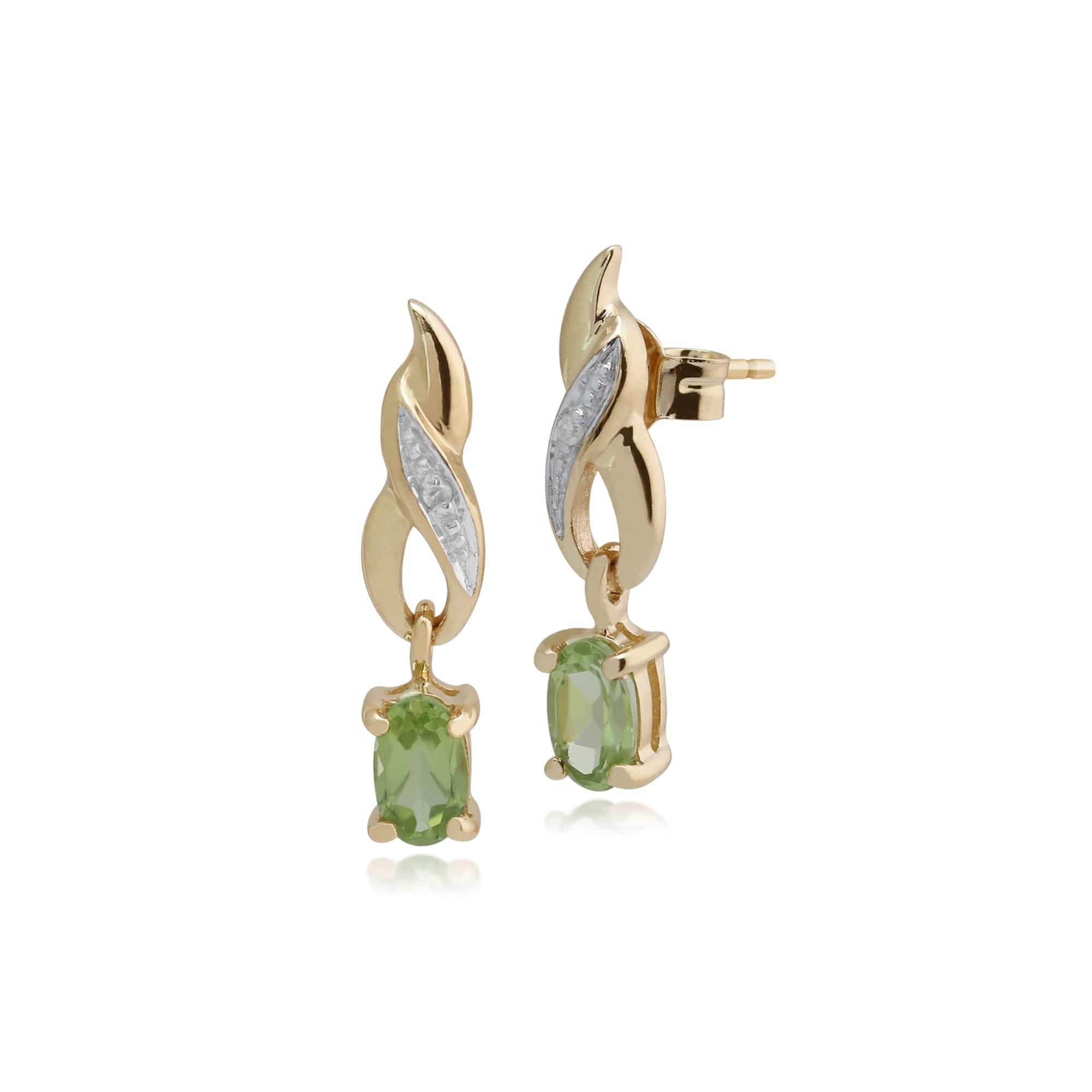 Classic Oval Peridot & Diamond Twist Drop Earrings in 9ct Yellow Gold - Gemondo