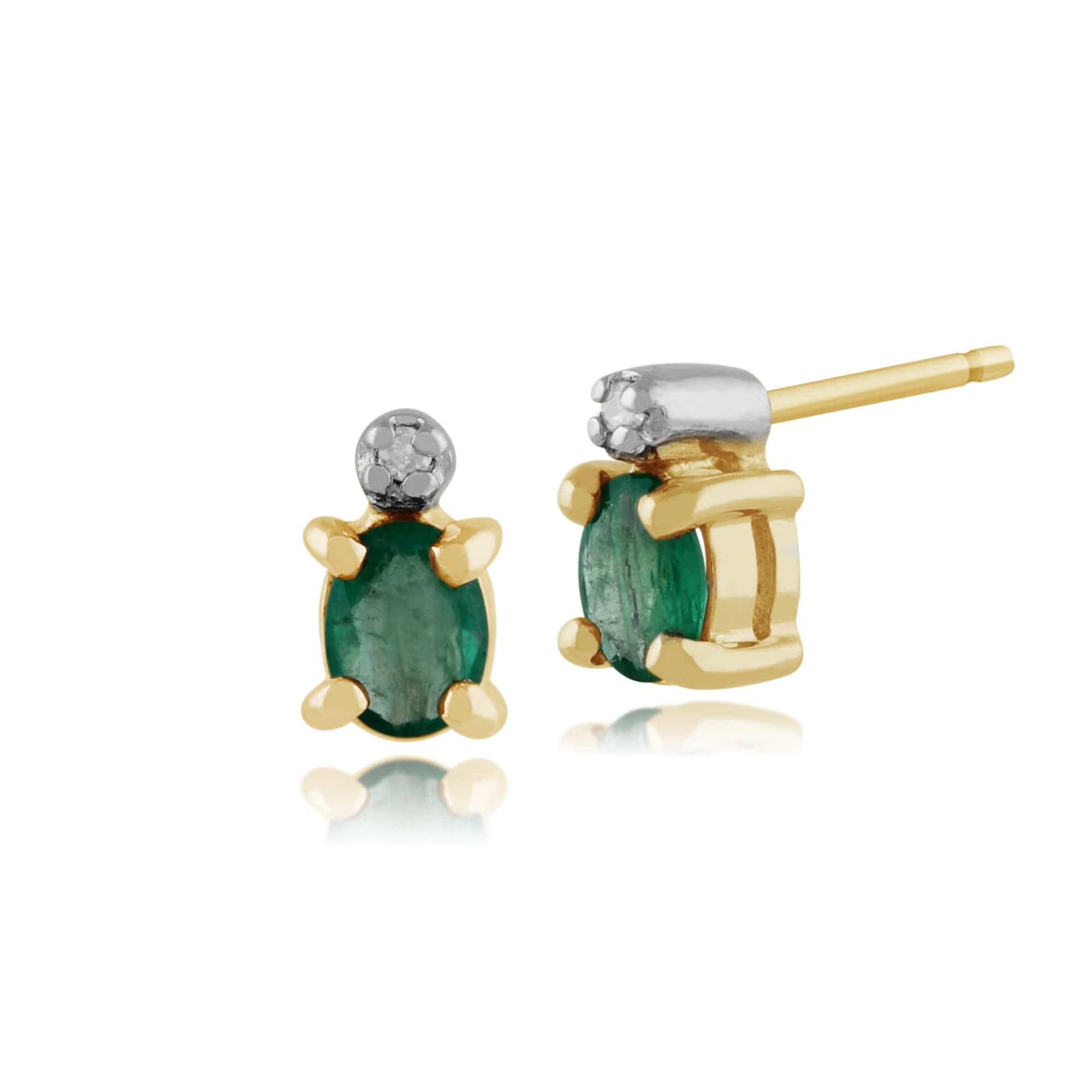 Classic Oval Emerald & Diamond Stud Earrings in 9ct Yellow Gold - Gemondo