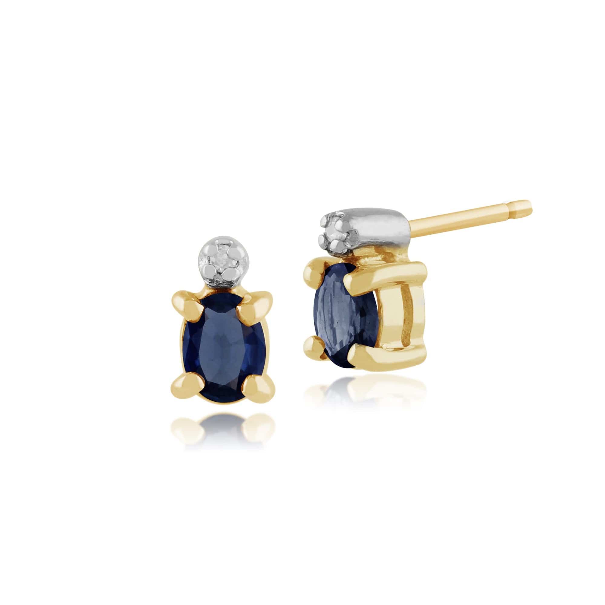 Classic Oval Light Blue Sapphire & Diamond Stud Earrings in 9ct Yellow Gold