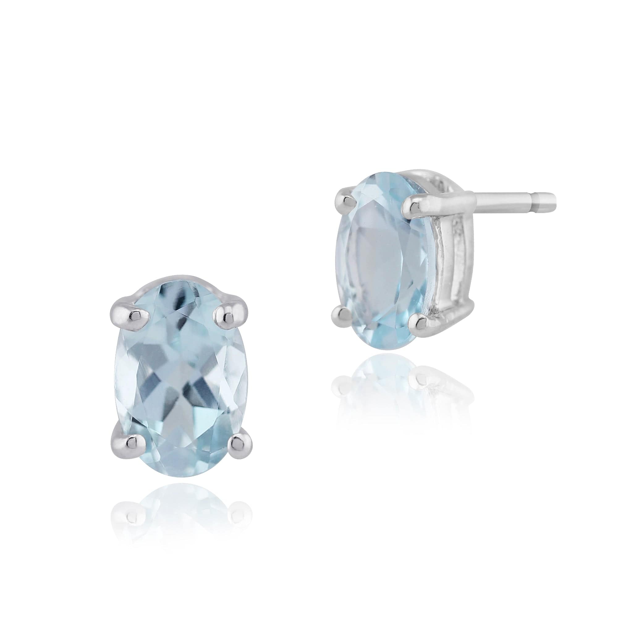 Classic Oval Aquamarine Stud Earrings in 9ct White Gold - Gemondo