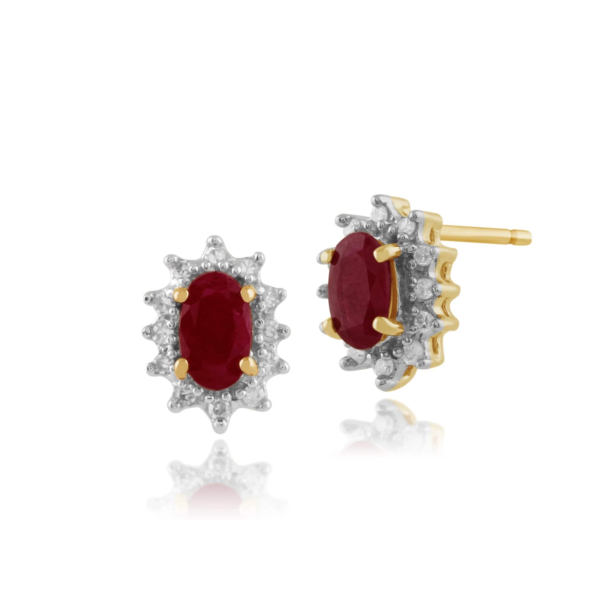 Classic Ruby & Diamond Halo Cluster Stud Earrings & Ring Set Image 2