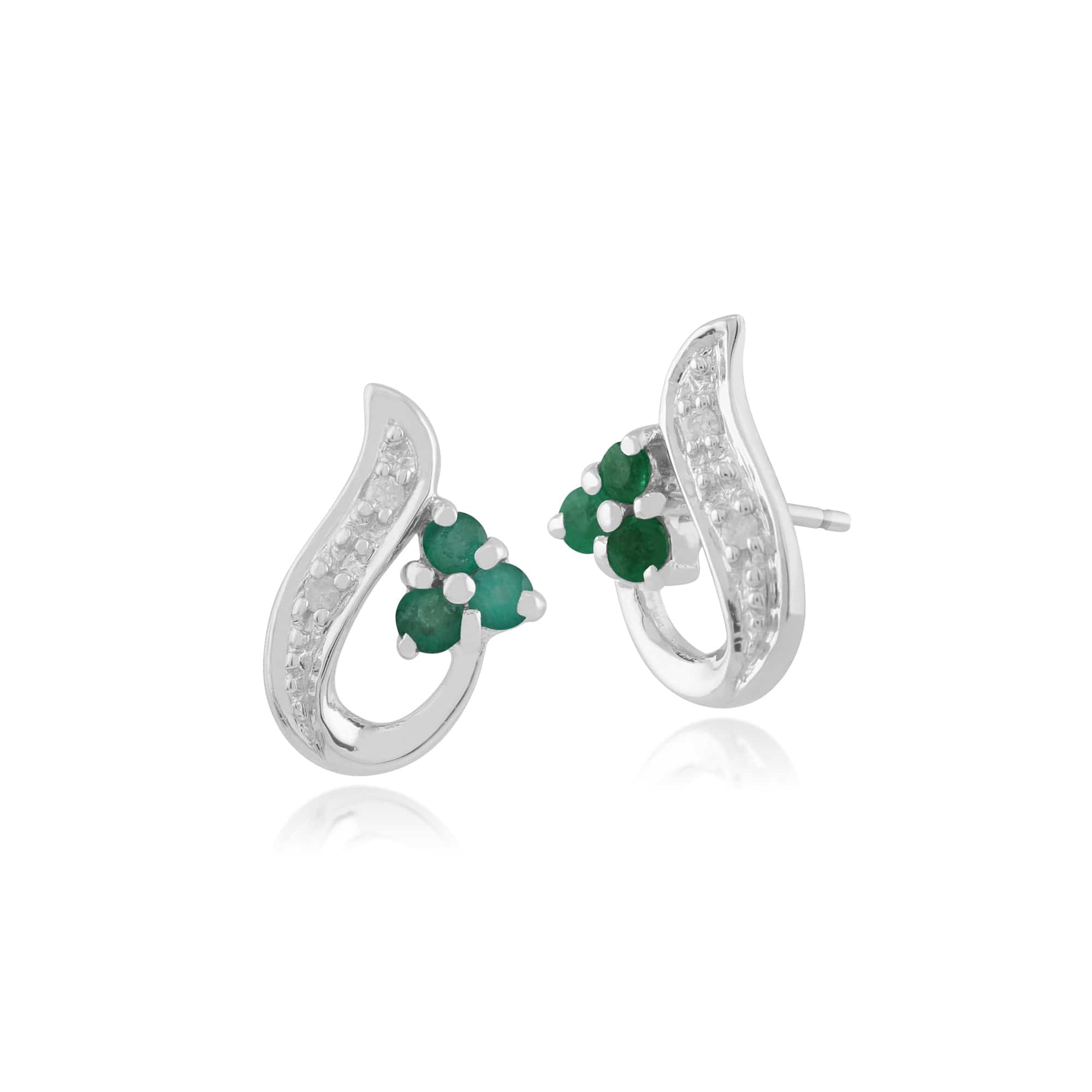 9ct White Gold 0.12ct Natural Emerald & 1.6pt Diamond Classic Stud Earrings Image