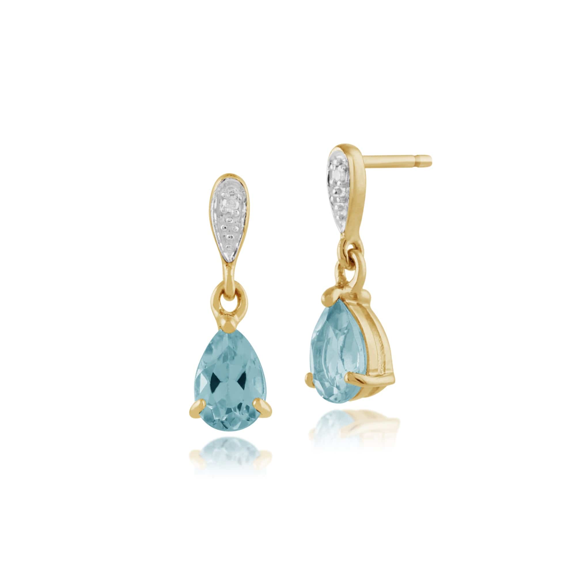 Classic Pear Blue Topaz & Diamond Drop Earrings in 9ct Yellow Gold