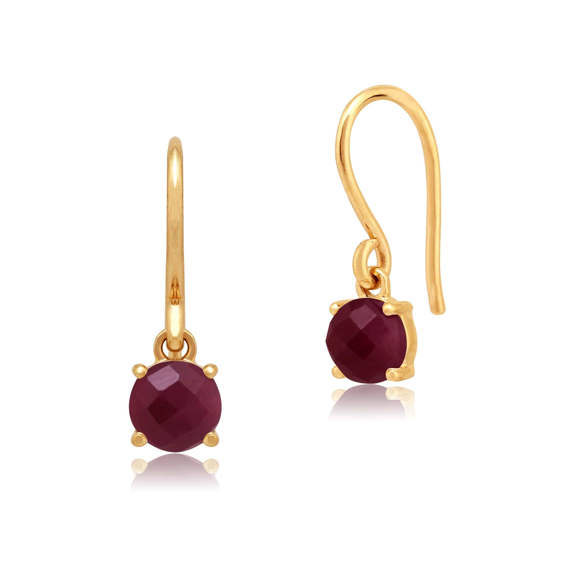 Classic Round Ruby Checkerboard Drop Earrings in 9ct Yellow Gold - Gemondo