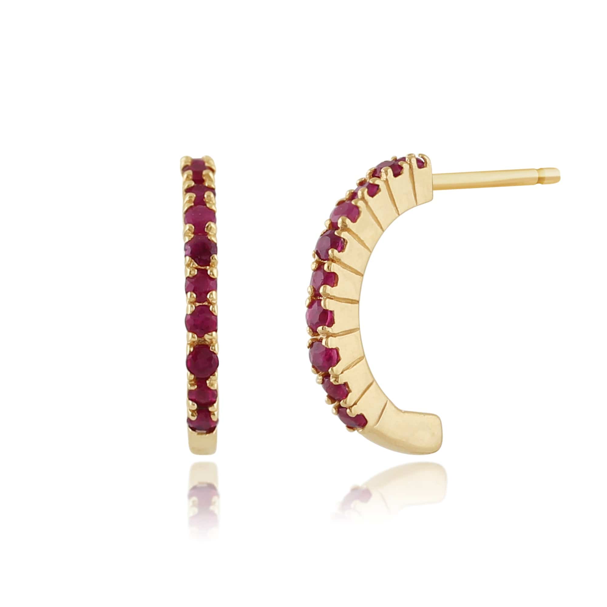 Classic Round Ruby Half Hoop Style Earrings in 9ct Yellow Gold - Gemondo