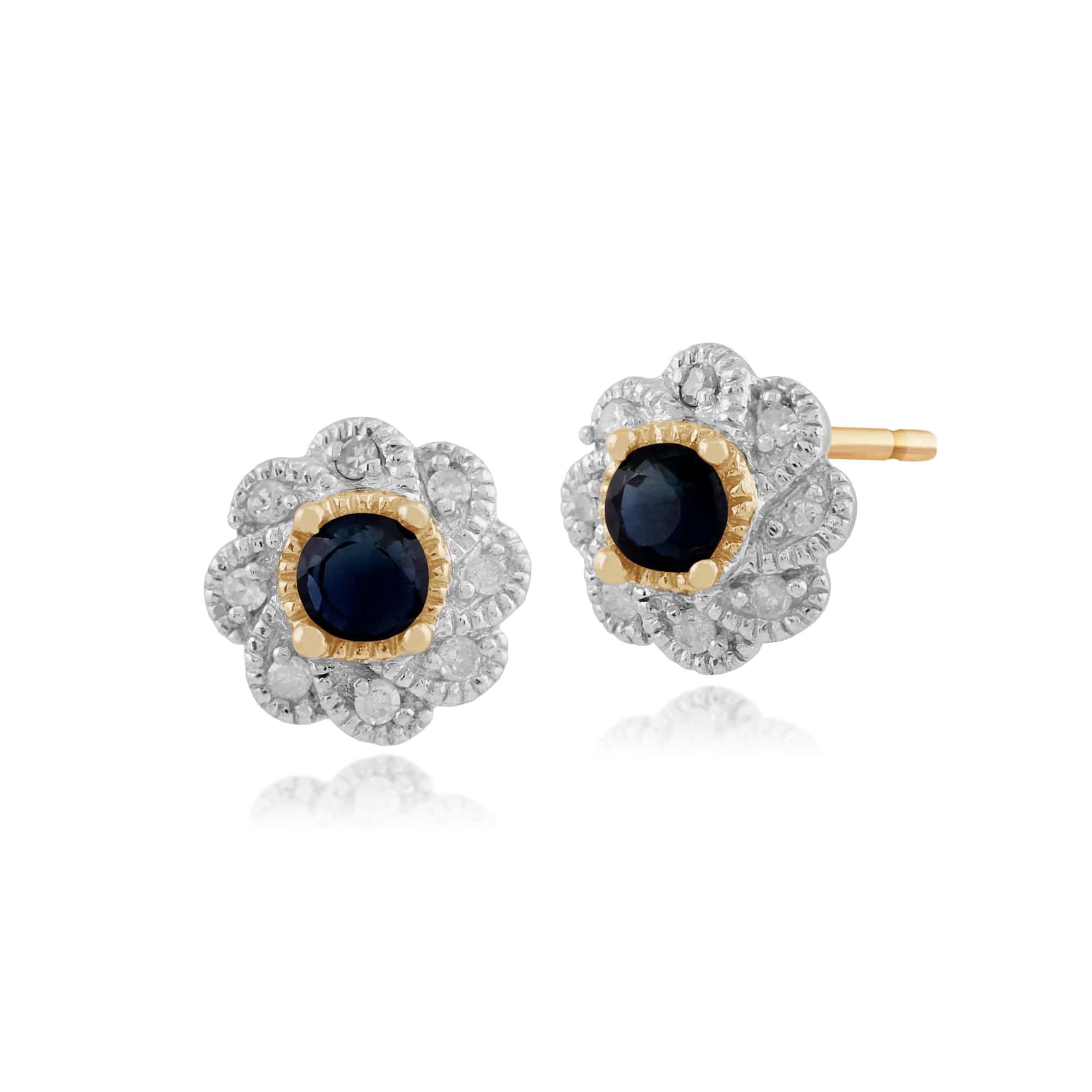 Gemondo 9ct Yellow Gold 0.26ct Sapphire & Diamond Floral Stud Earrings Image