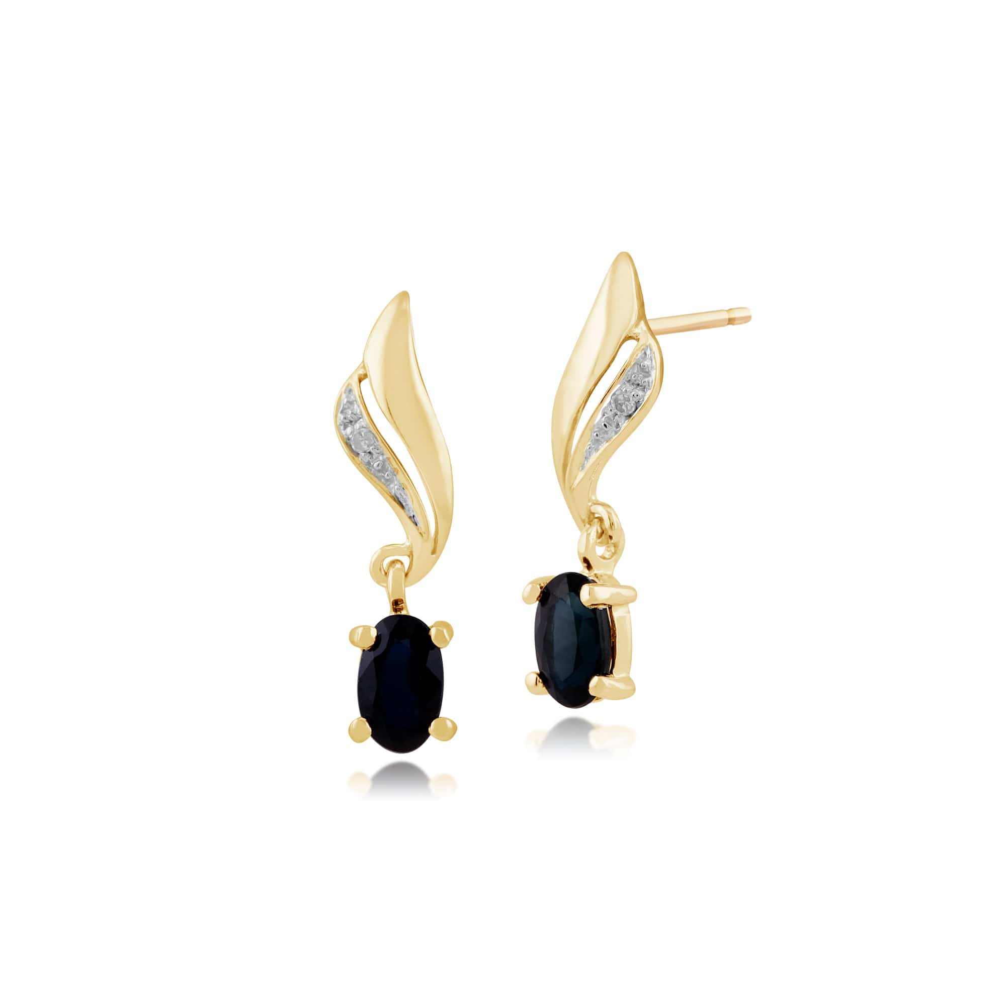 Classic Oval Sapphire & Diamond Drop Earrings in 9ct Yellow Gold  - Gemondo
