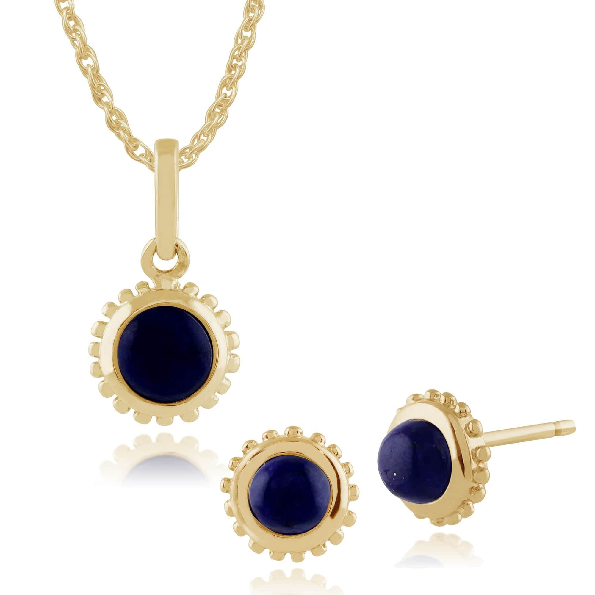 Boho Lapis Lazuli Bezel Stud Earrings & Pendant Set Image 1