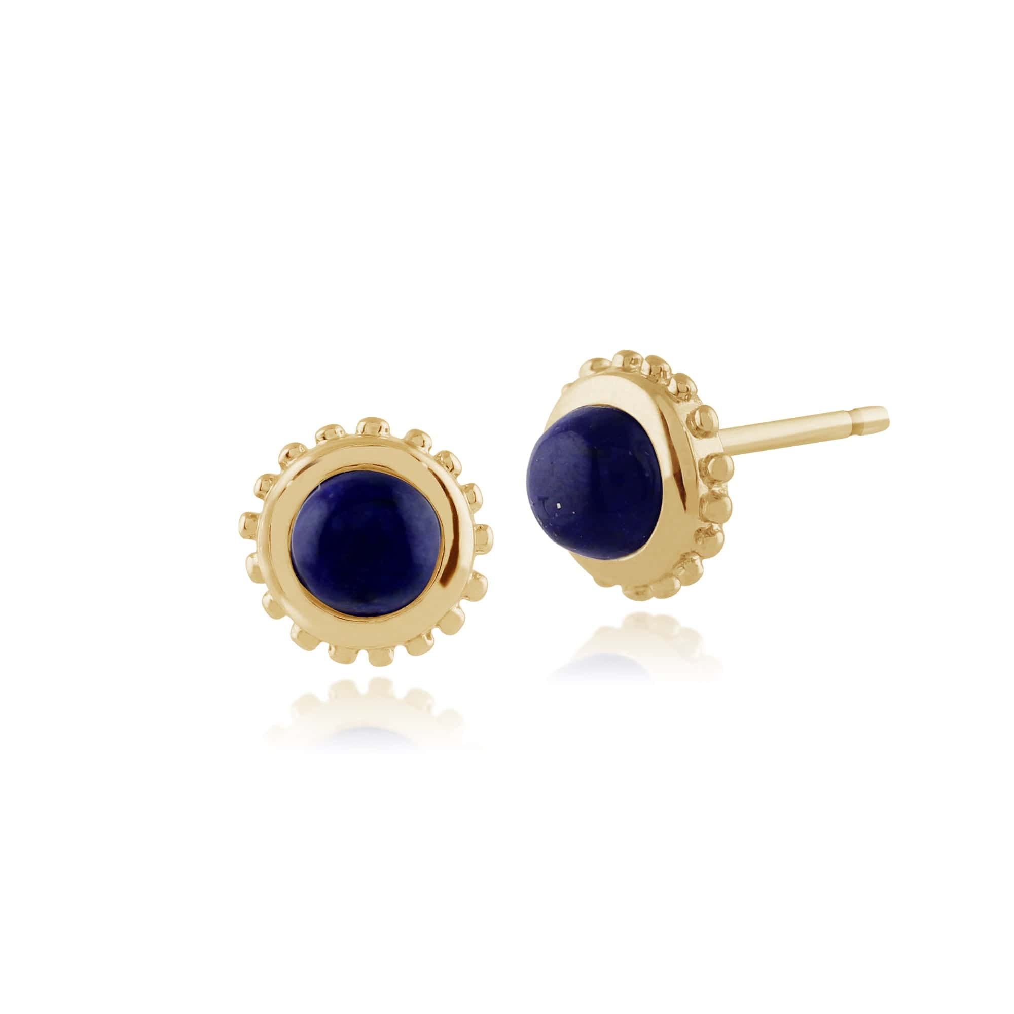 Classic Round Lapis Lazuli Stud Earrings in 9ct Yellow Gold 6mm - Gemondo