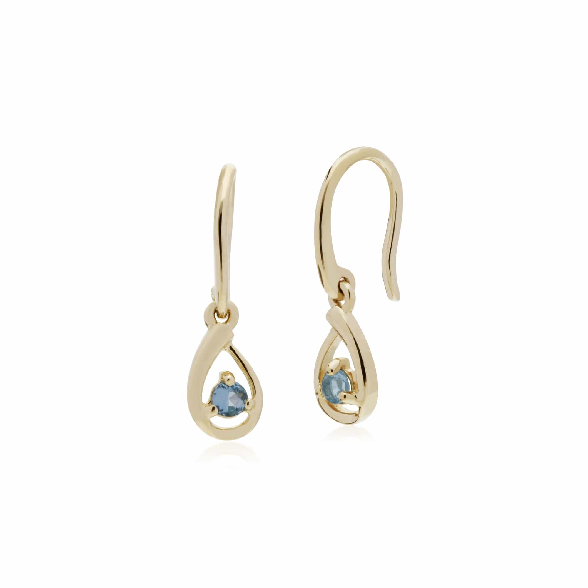Classic Single Stone Round Swiss Blue Topaz Tear Drop Earrings in 9ct Yellow Gold - Gemondo