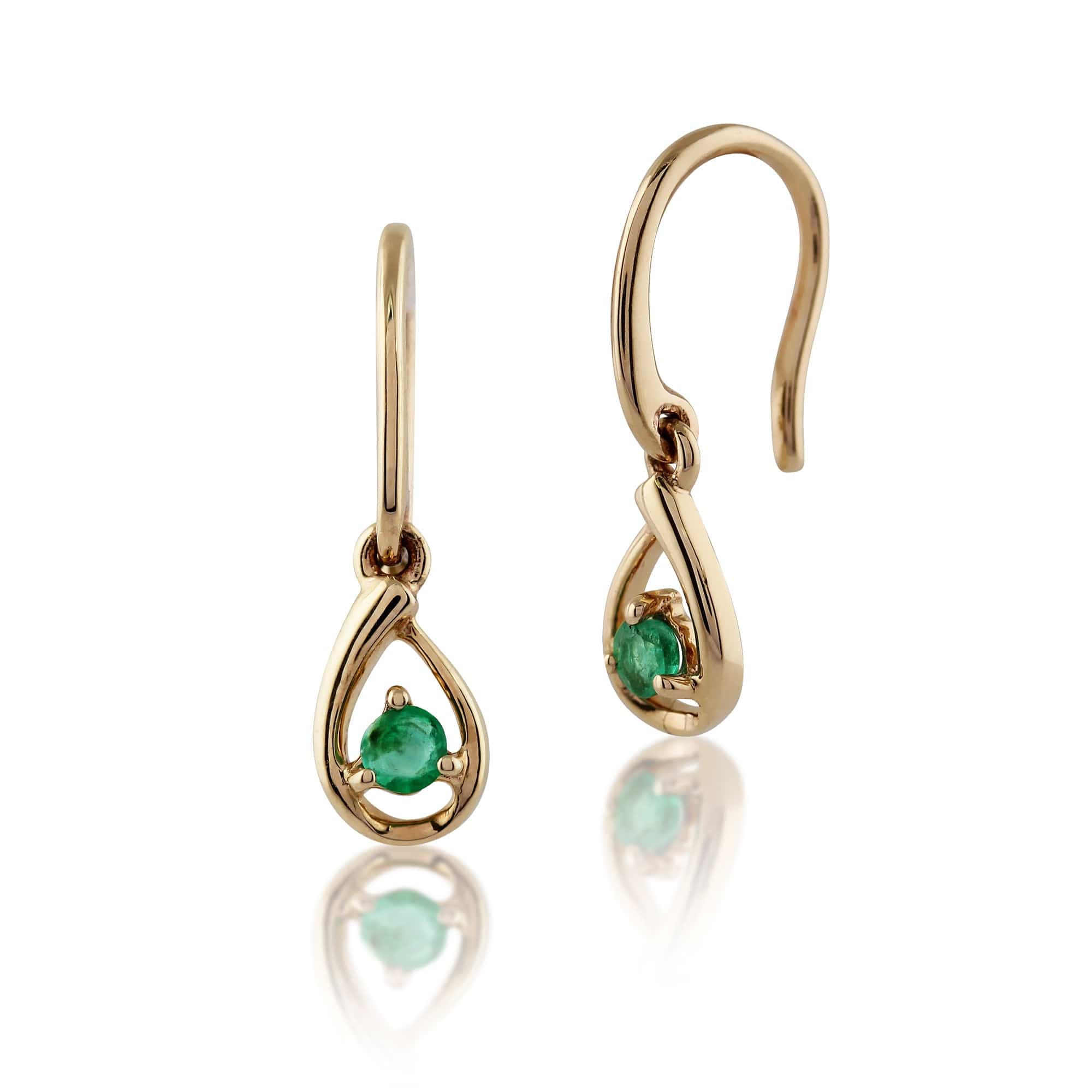 Classic Round Emerald Drop Earrings in 9ct Yellow Gold - Gemondo