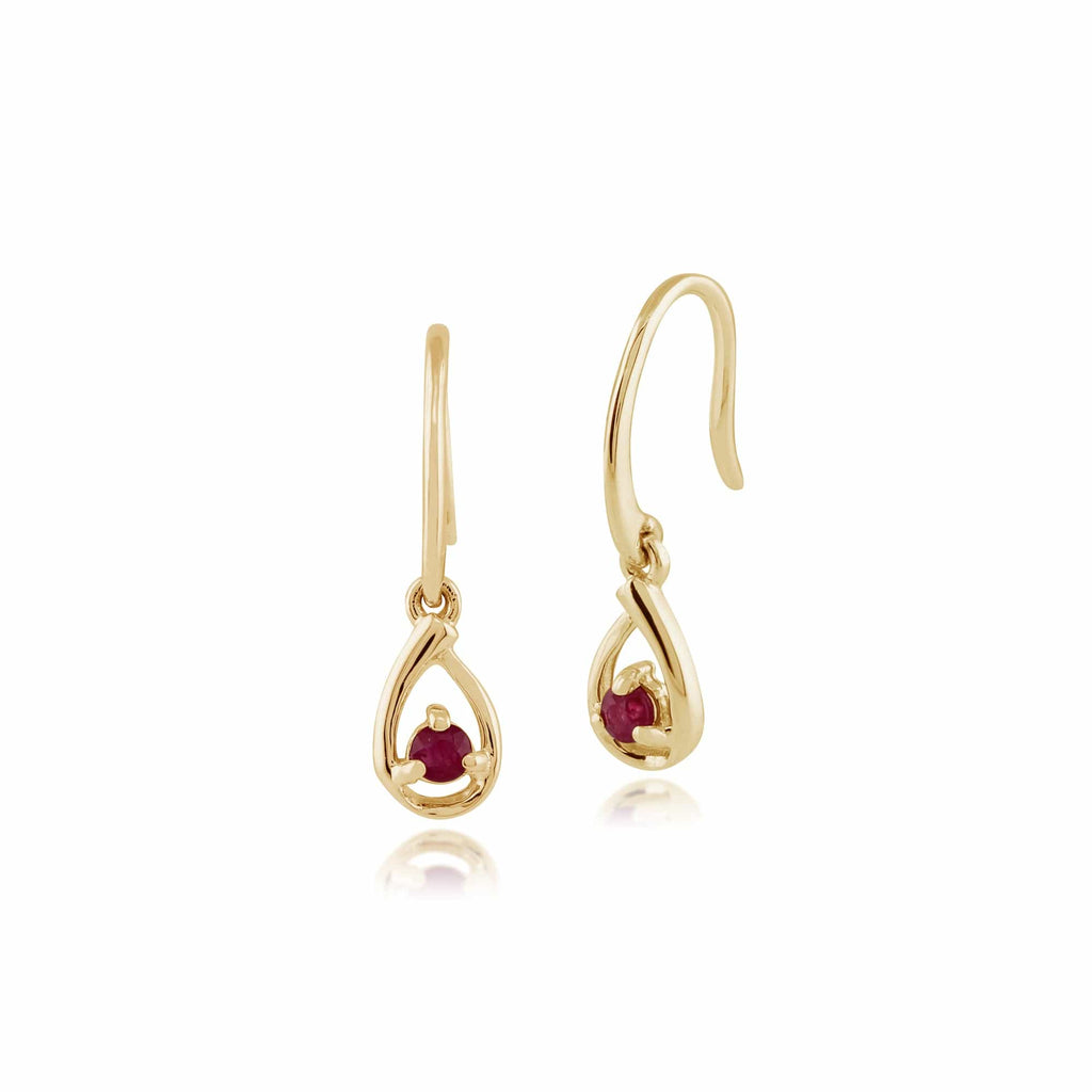 Classic Round Ruby Drop Earrings 9ct Yellow Gold