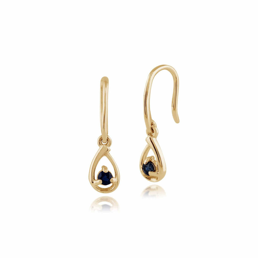 Classic Round Sapphire Hook Drop Earrings 9ct