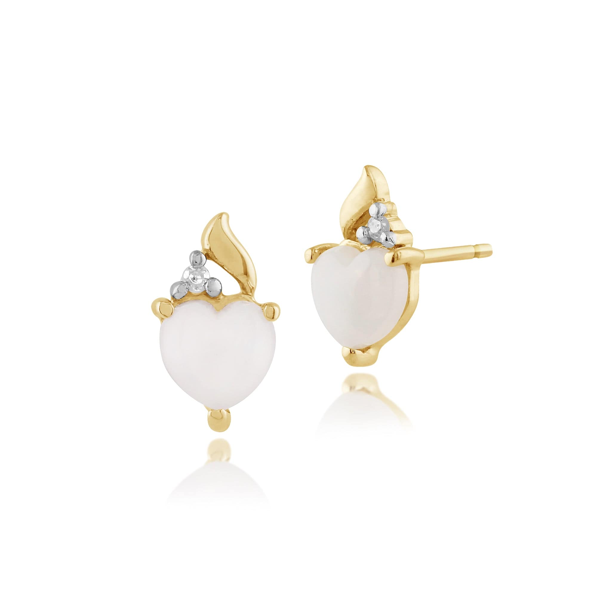 Classic Heart Opal & Diamond Stud Earrings in 9ct Yellow Gold - Gemondo