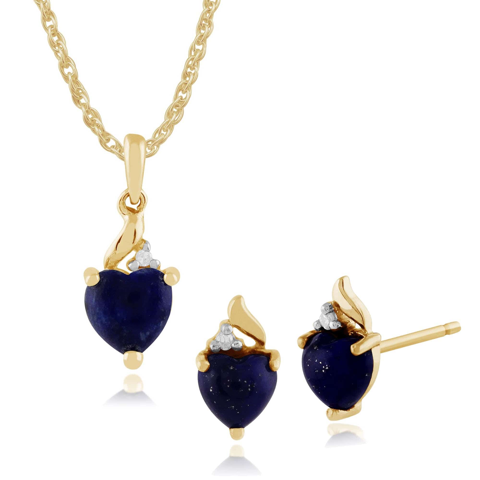 Classic Heart Lapis Lazuli & Diamond Stud Earrings & Pendant Set Image 1