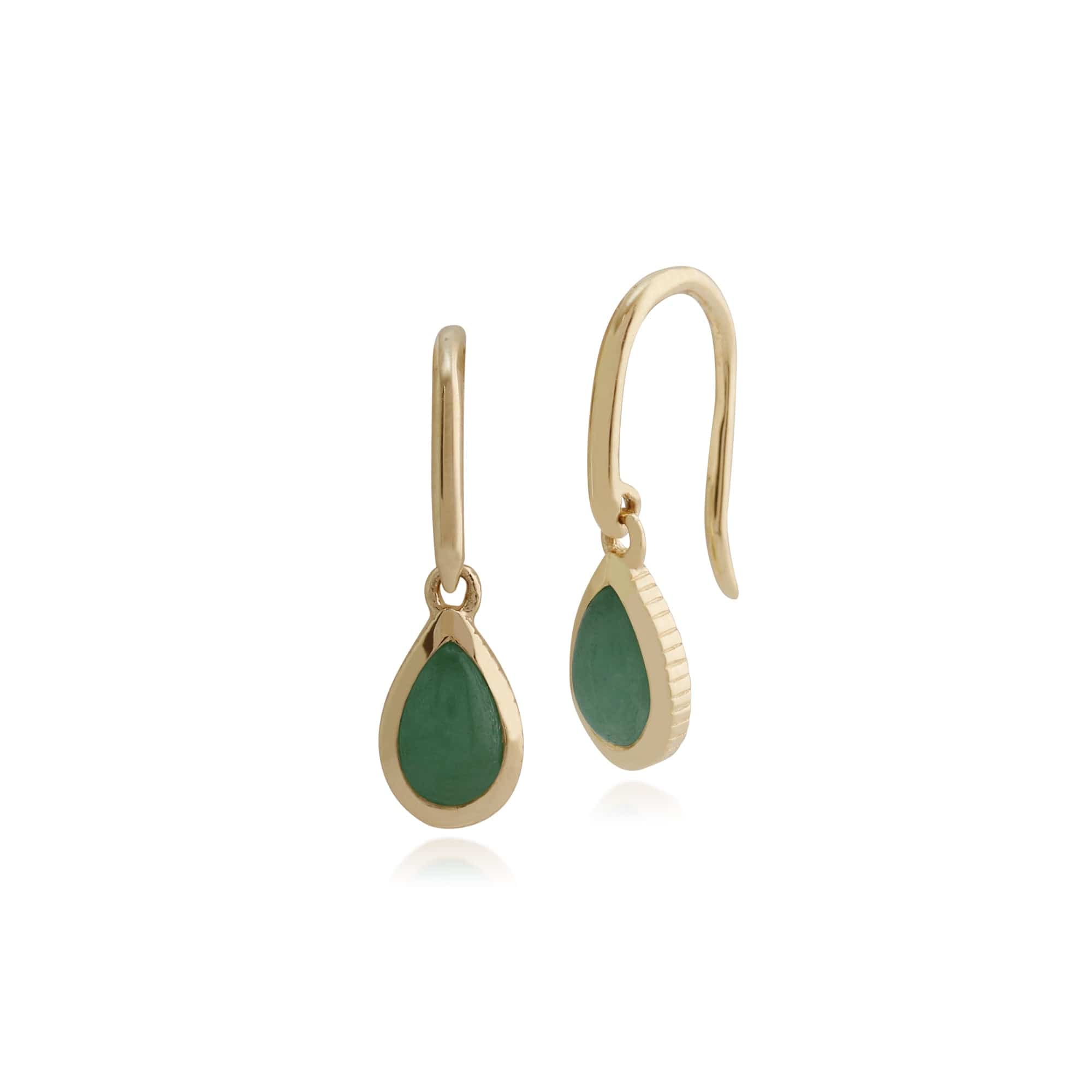 Classic Green Jade Bezel Set Drop Earrings in 9ct Yellow Gold - Gemondo