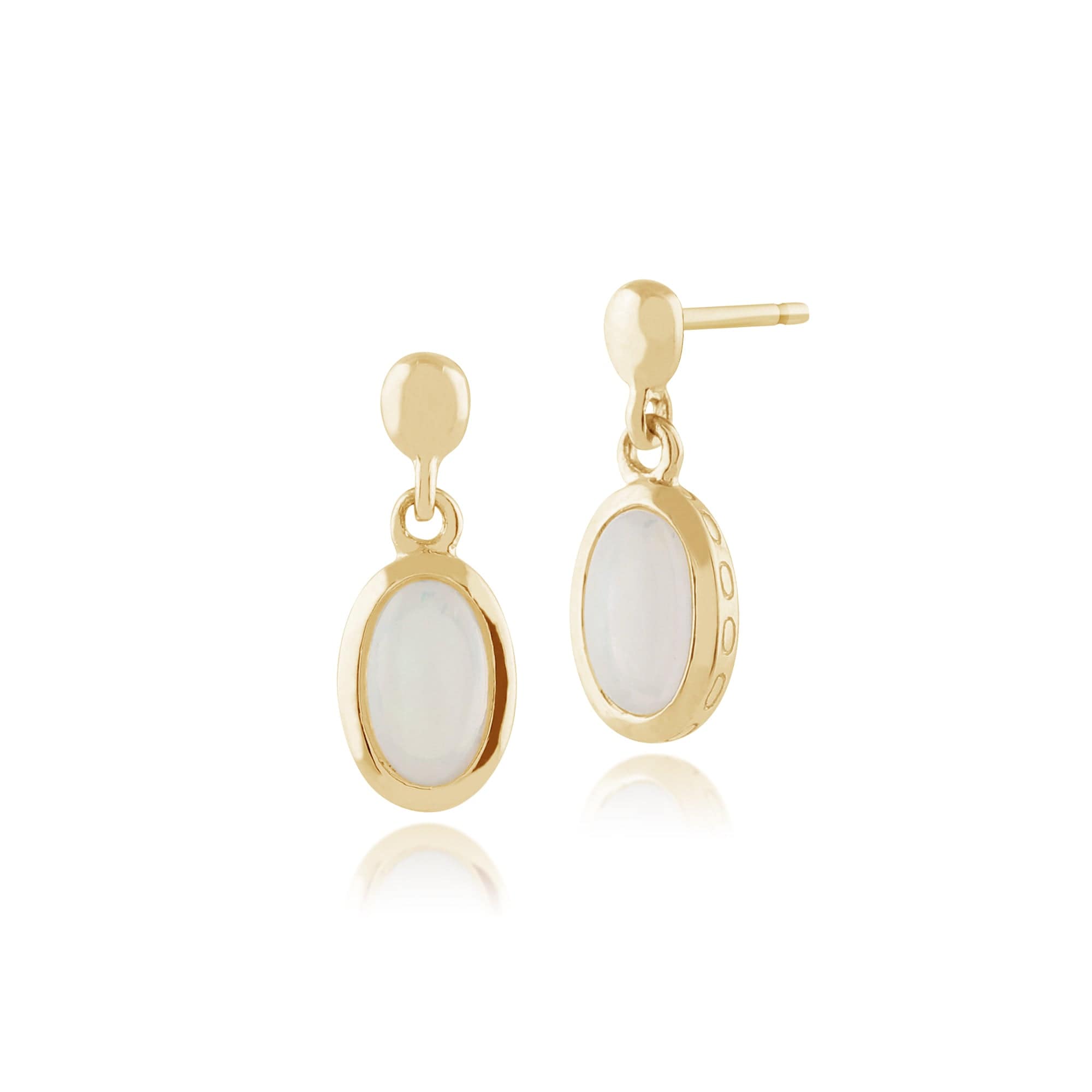 Classic Oval Opal Single Stone Bezel Drop Earrings & Pendant Set Image 2