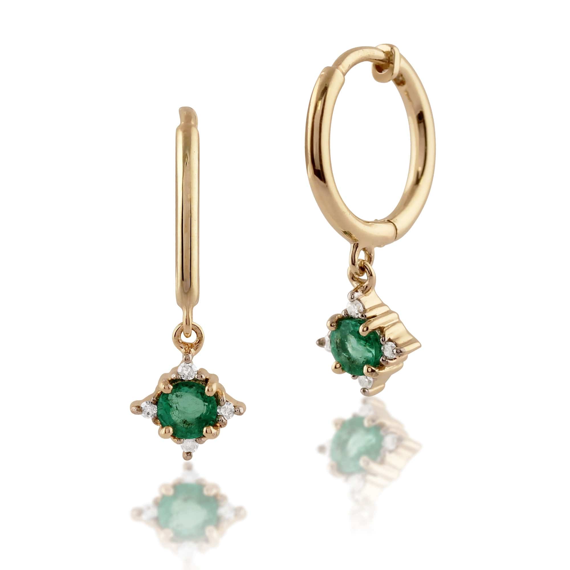 Classic Round Emerald & Diamond Hoop Earrings in 9ct Yellow Gold - Gemondo