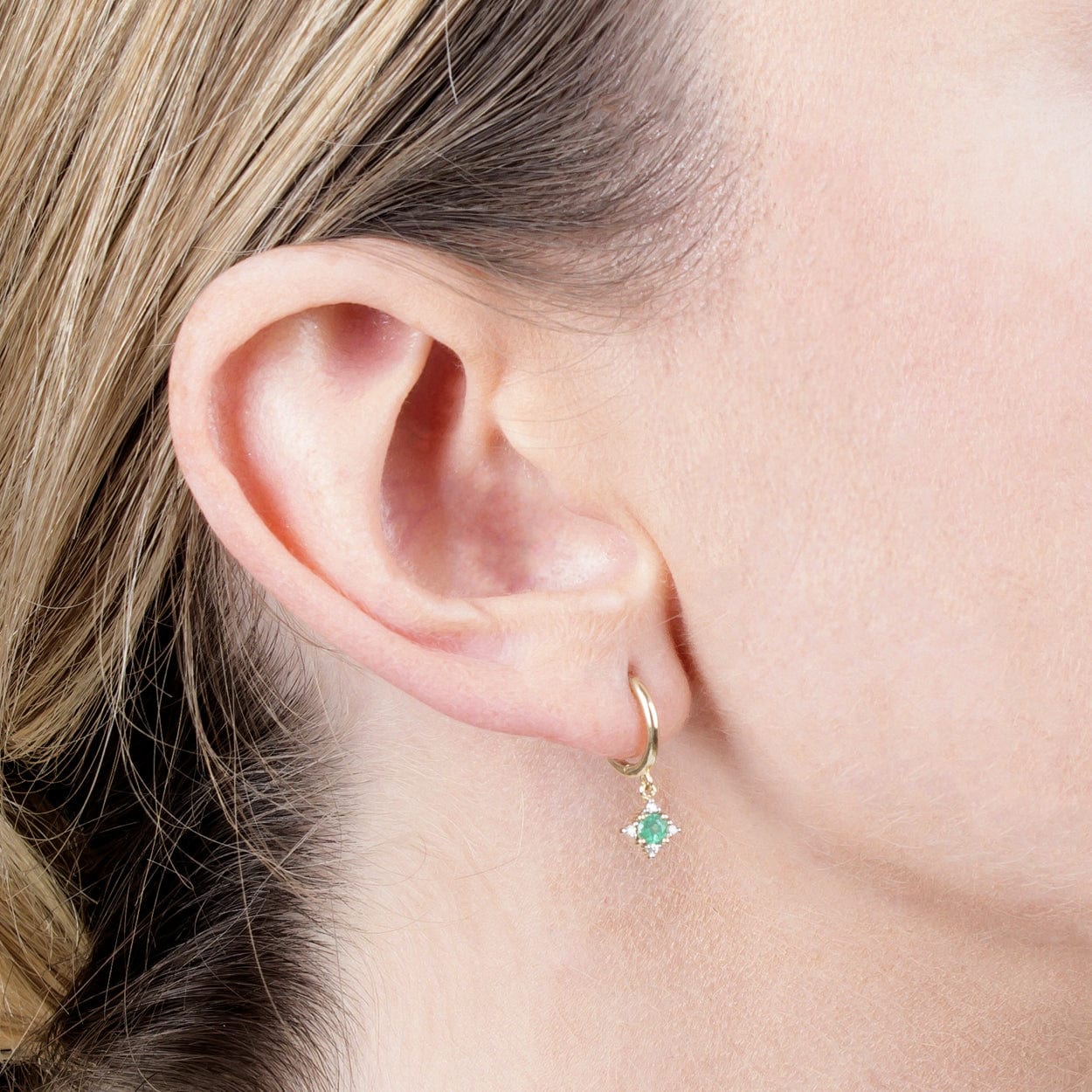 Classic Round Emerald & Diamond Hoop Earrings in 9ct Yellow Gold - Gemondo
