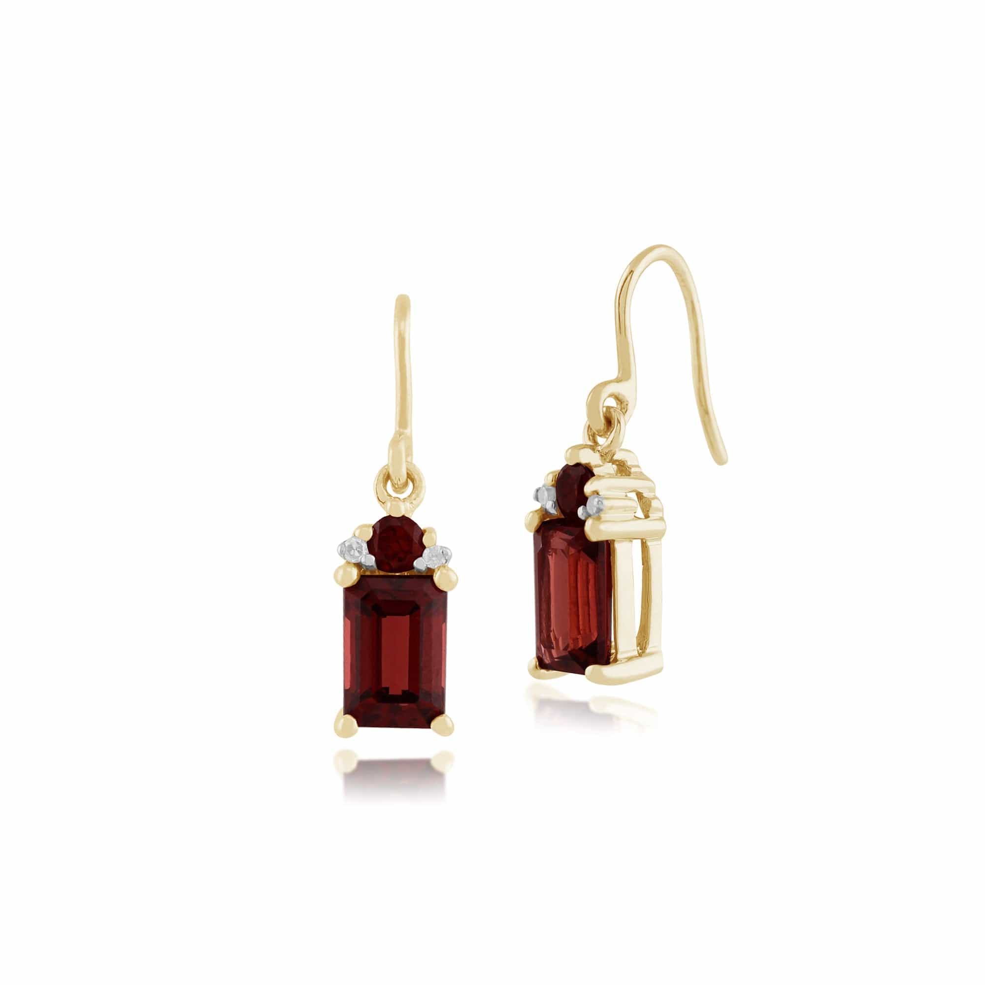 Classic Baguette Garnet & Diamond Drop Earrings in 9ct Yellow Gold - Gemondo