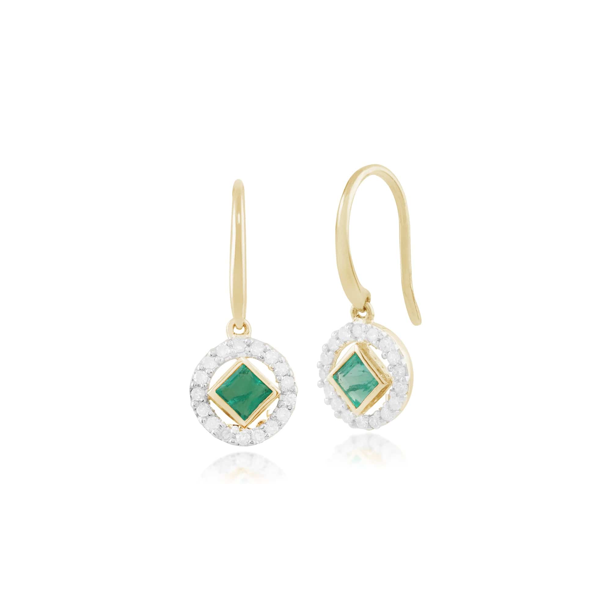 Geometric Emerald & Diamond Drop Earrings & Necklace Set Image 2