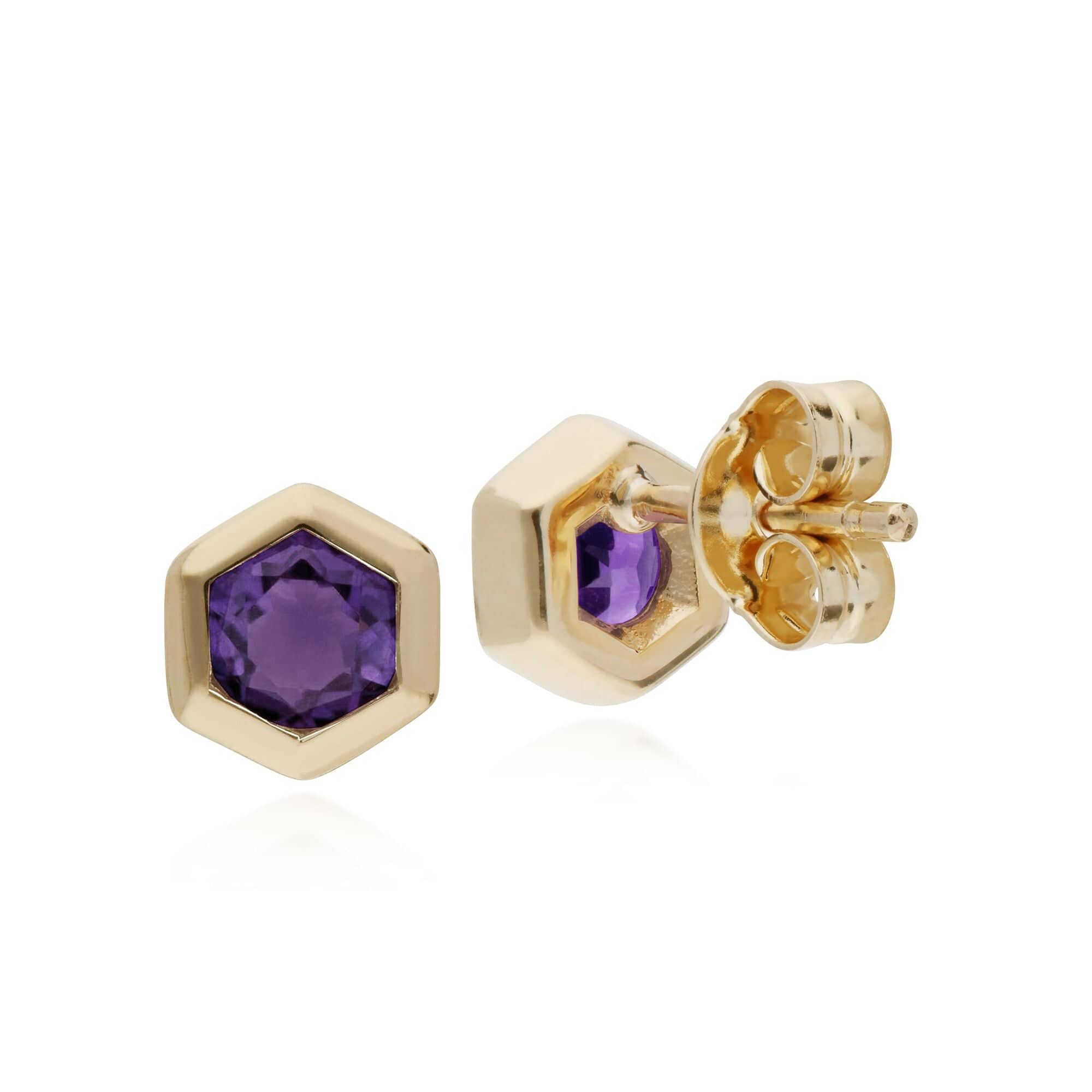 135E1241059 Gemondo  9ct Yellow Gold Amethyst Hexagon Stud Earrings 2